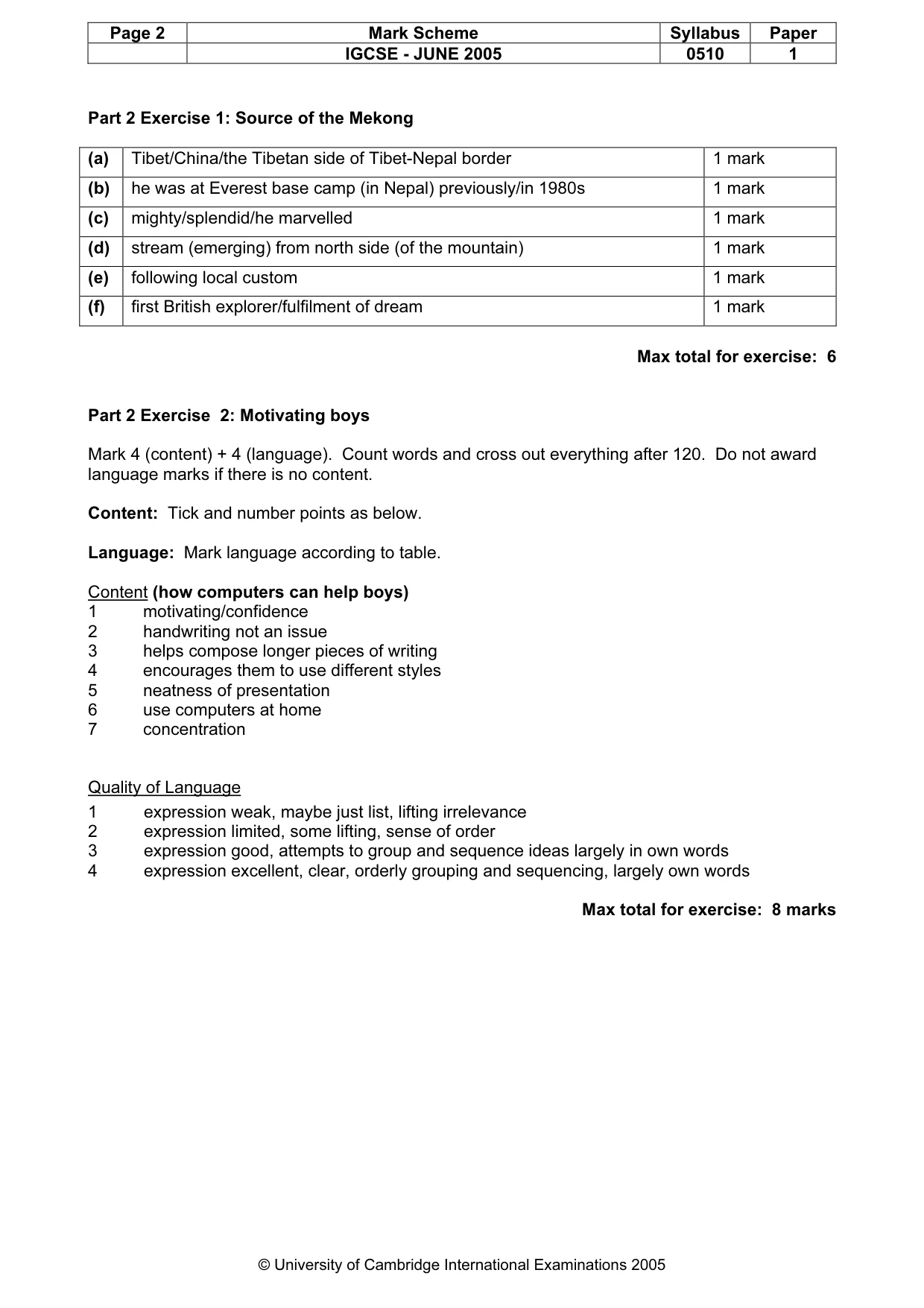 Mark scheme, page 5 of 8