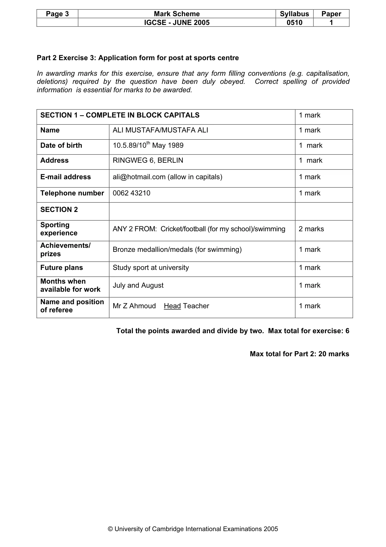 Mark scheme, page 6 of 8