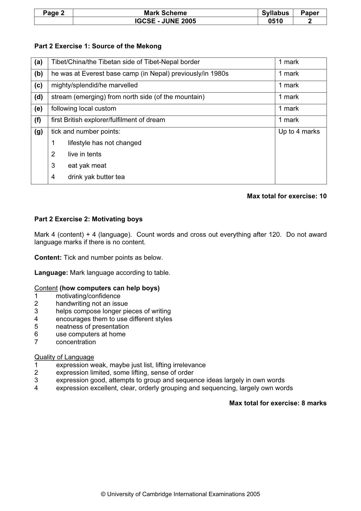 Mark scheme, page 5 of 8