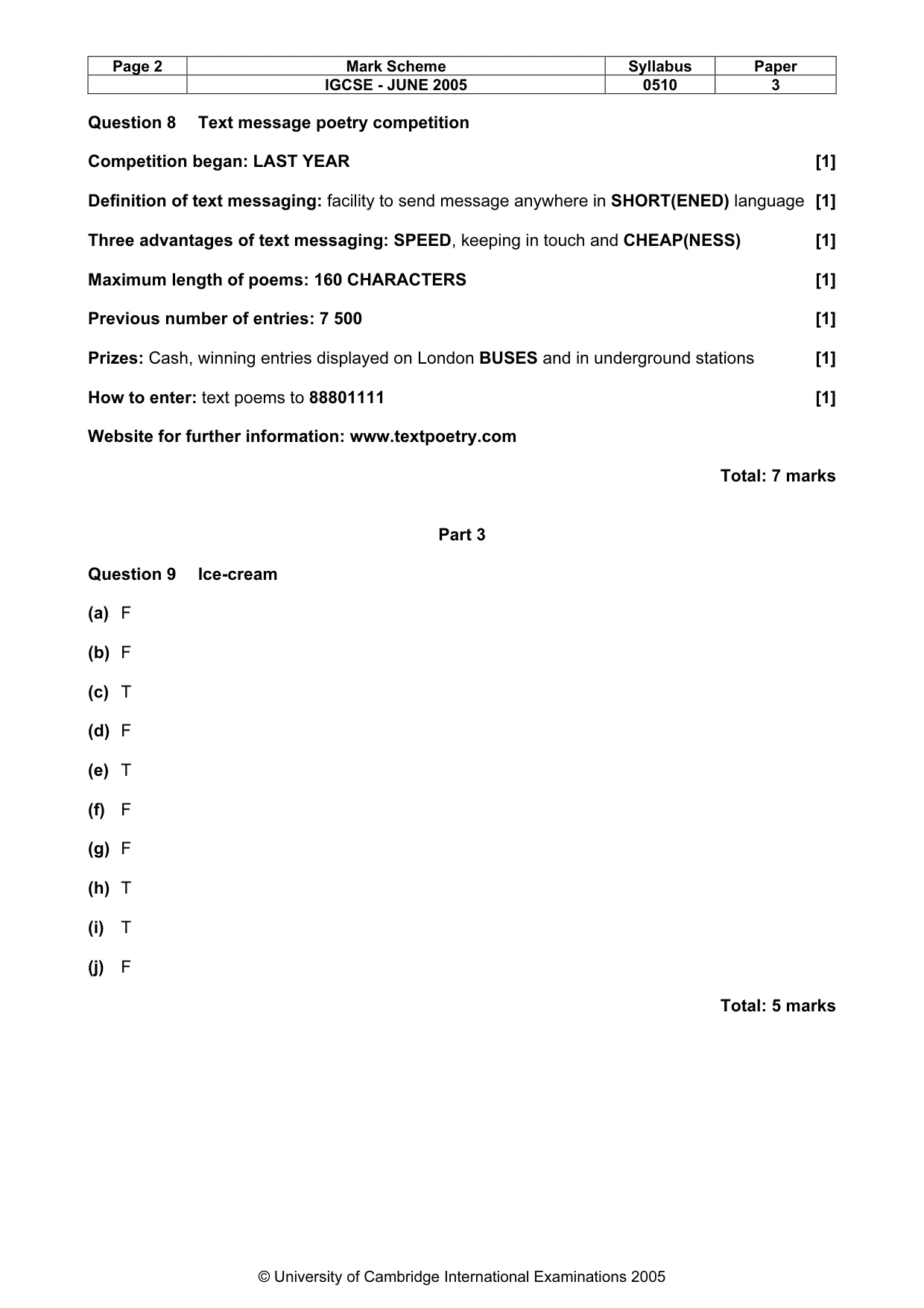 Mark scheme, page 5 of 14
