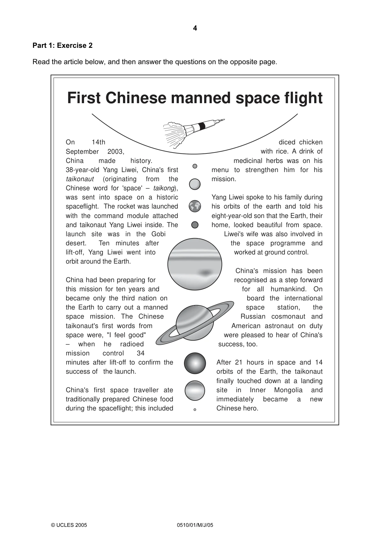 Cambridge IGCSE English - Second Language (oral endorsement) 0510 2005 May/June Paper 1 · Variant 1 question paper, page 4 of 20