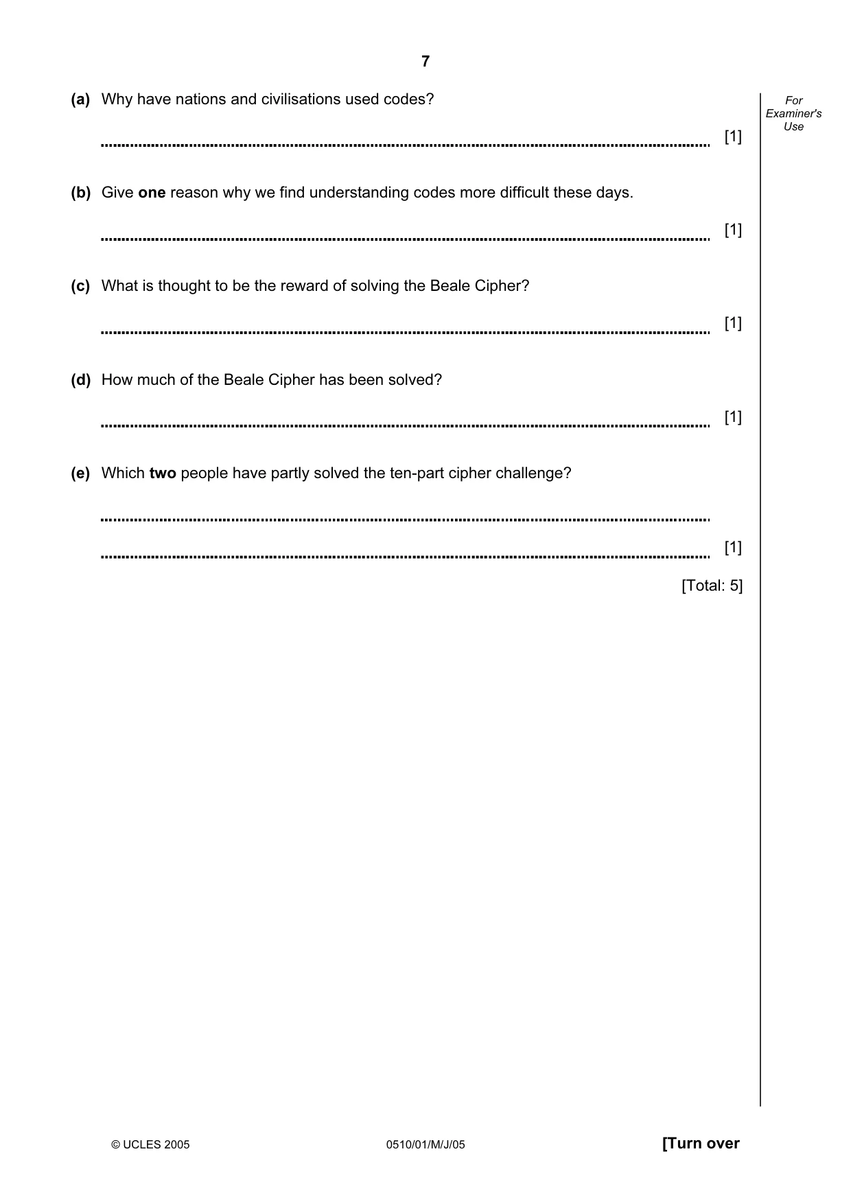 Cambridge IGCSE English - Second Language (oral endorsement) 0510 2005 May/June Paper 1 · Variant 1 question paper, page 7 of 20