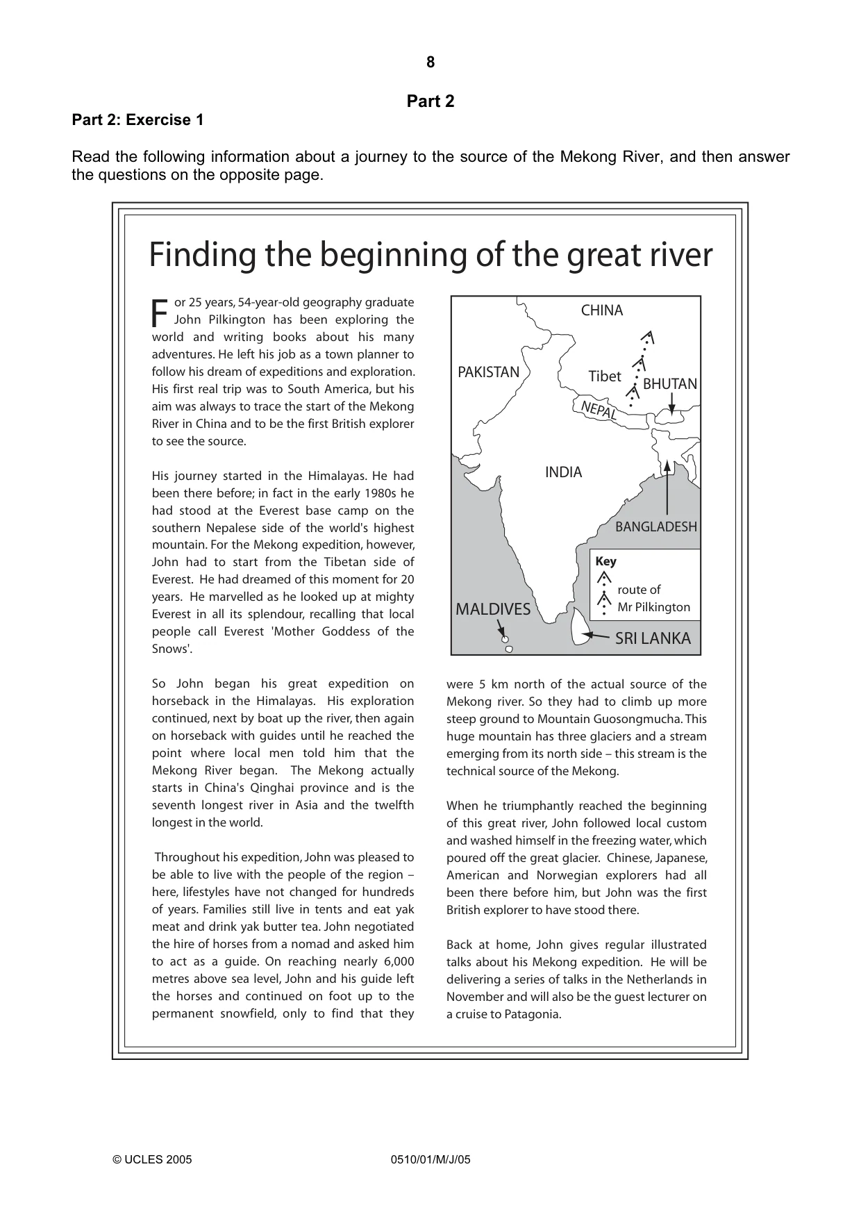 Cambridge IGCSE English - Second Language (oral endorsement) 0510 2005 May/June Paper 1 · Variant 1 question paper, page 8 of 20