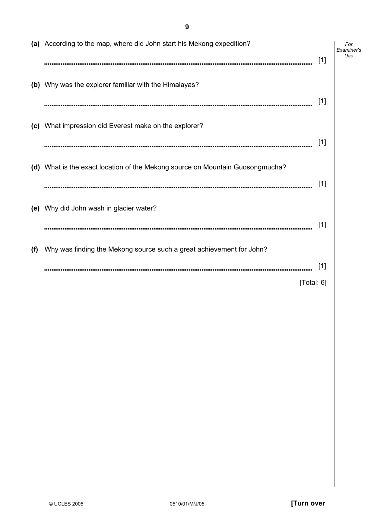 Cambridge IGCSE English - Second Language (oral endorsement) 0510 2005 May/June Paper 1 · Variant 1 question paper, page 9 of 20
