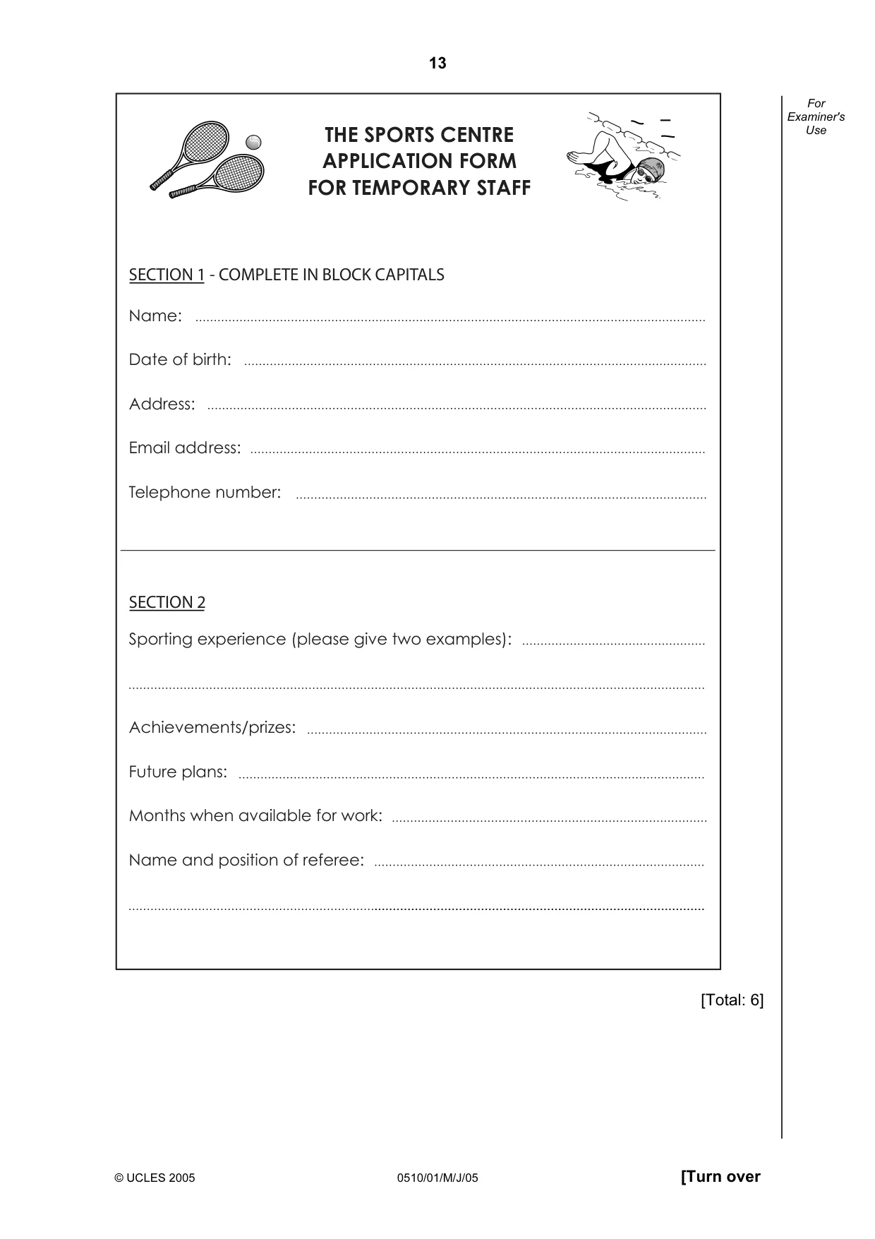 Cambridge IGCSE English - Second Language (oral endorsement) 0510 2005 May/June Paper 1 · Variant 1 question paper, page 13 of 20