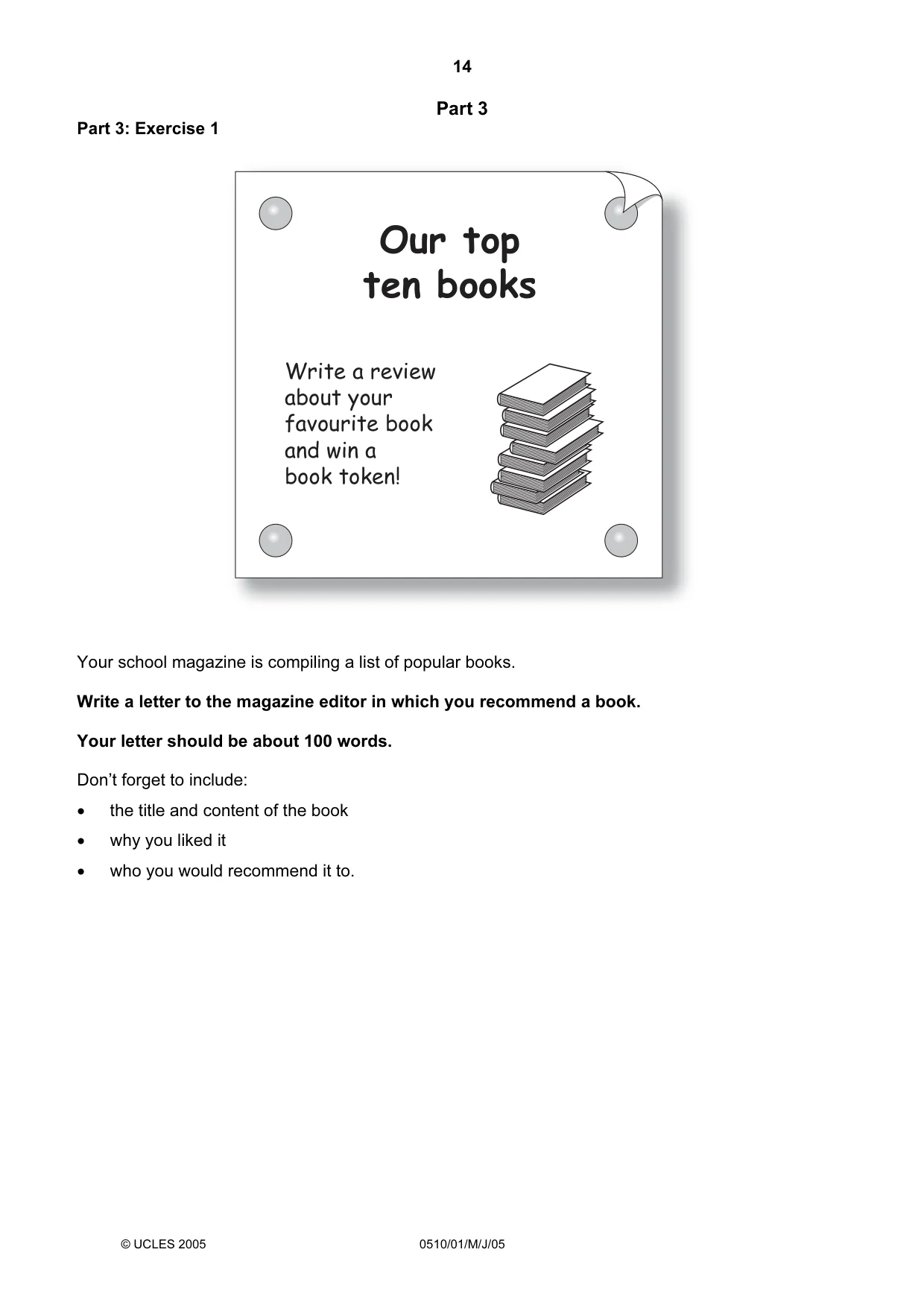 Cambridge IGCSE English - Second Language (oral endorsement) 0510 2005 May/June Paper 1 · Variant 1 question paper, page 14 of 20