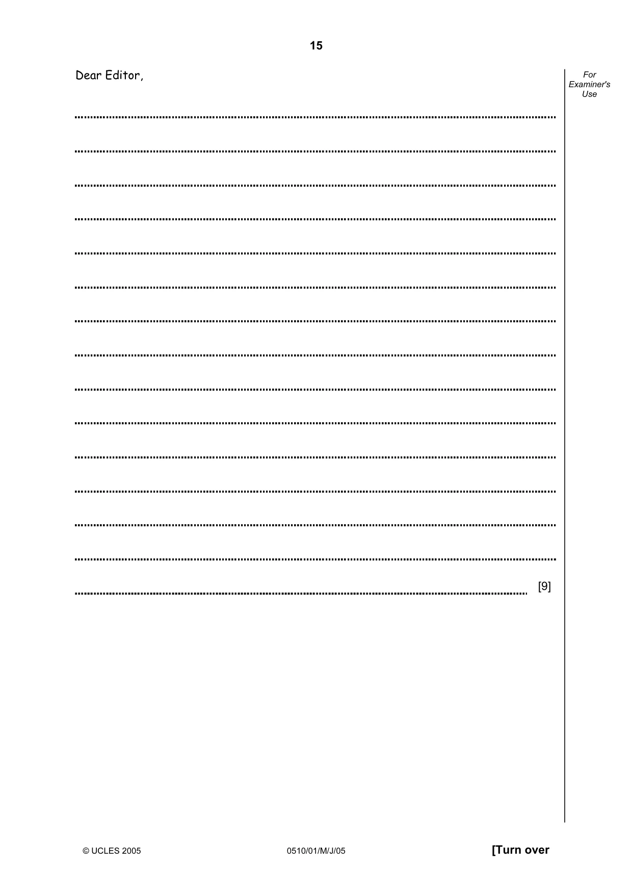 Cambridge IGCSE English - Second Language (oral endorsement) 0510 2005 May/June Paper 1 · Variant 1 question paper, page 15 of 20