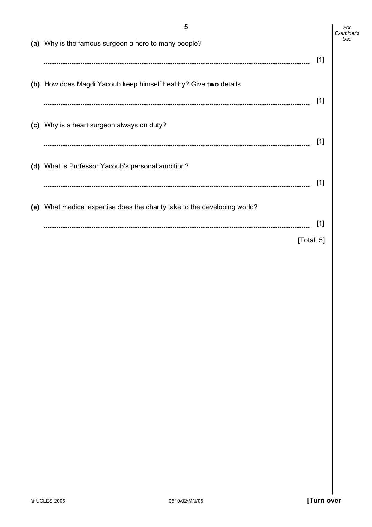 Cambridge IGCSE English - Second Language (oral endorsement) 0510 2005 May/June Paper 2 · Variant 1 question paper, page 5 of 20