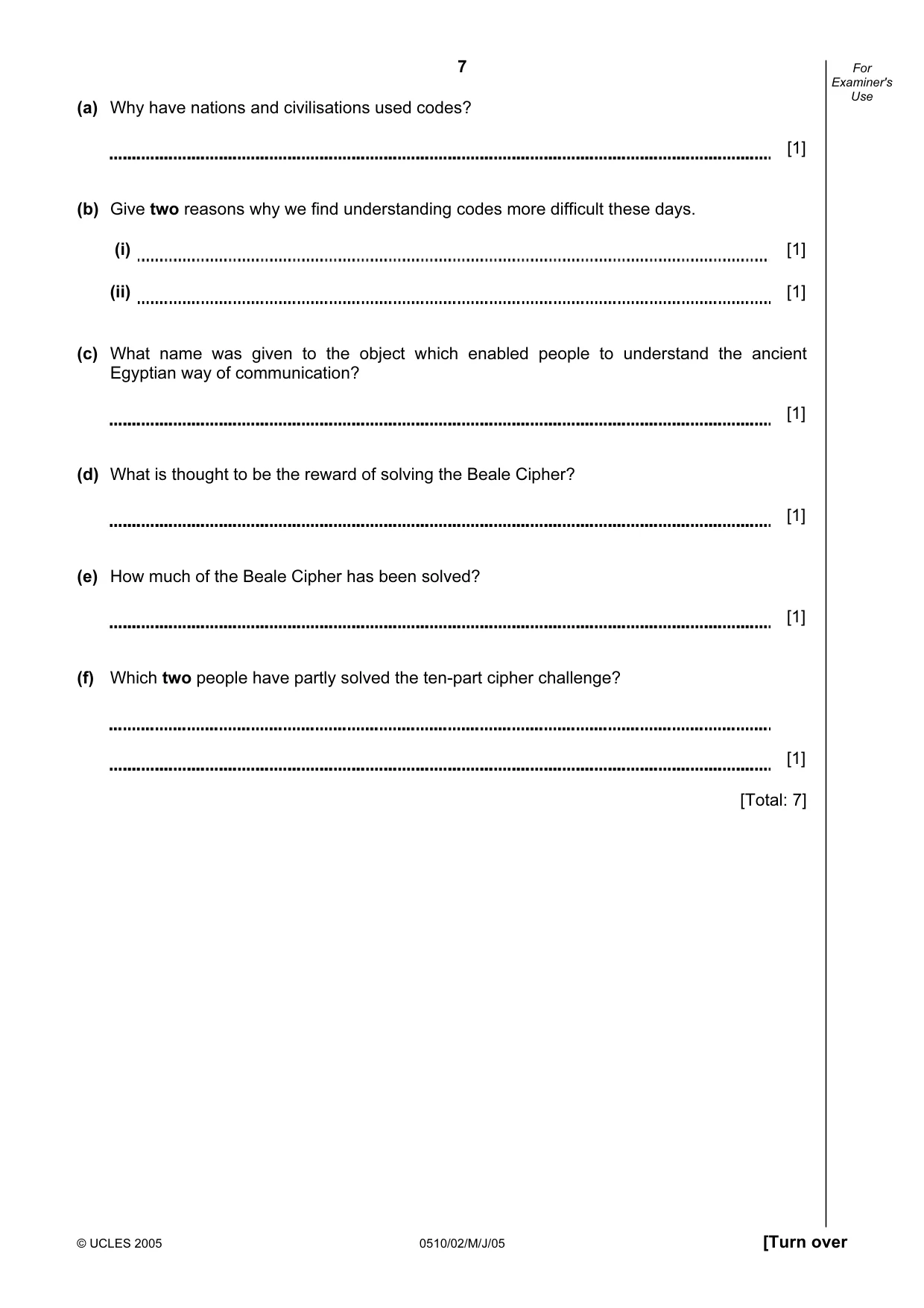 Cambridge IGCSE English - Second Language (oral endorsement) 0510 2005 May/June Paper 2 · Variant 1 question paper, page 7 of 20