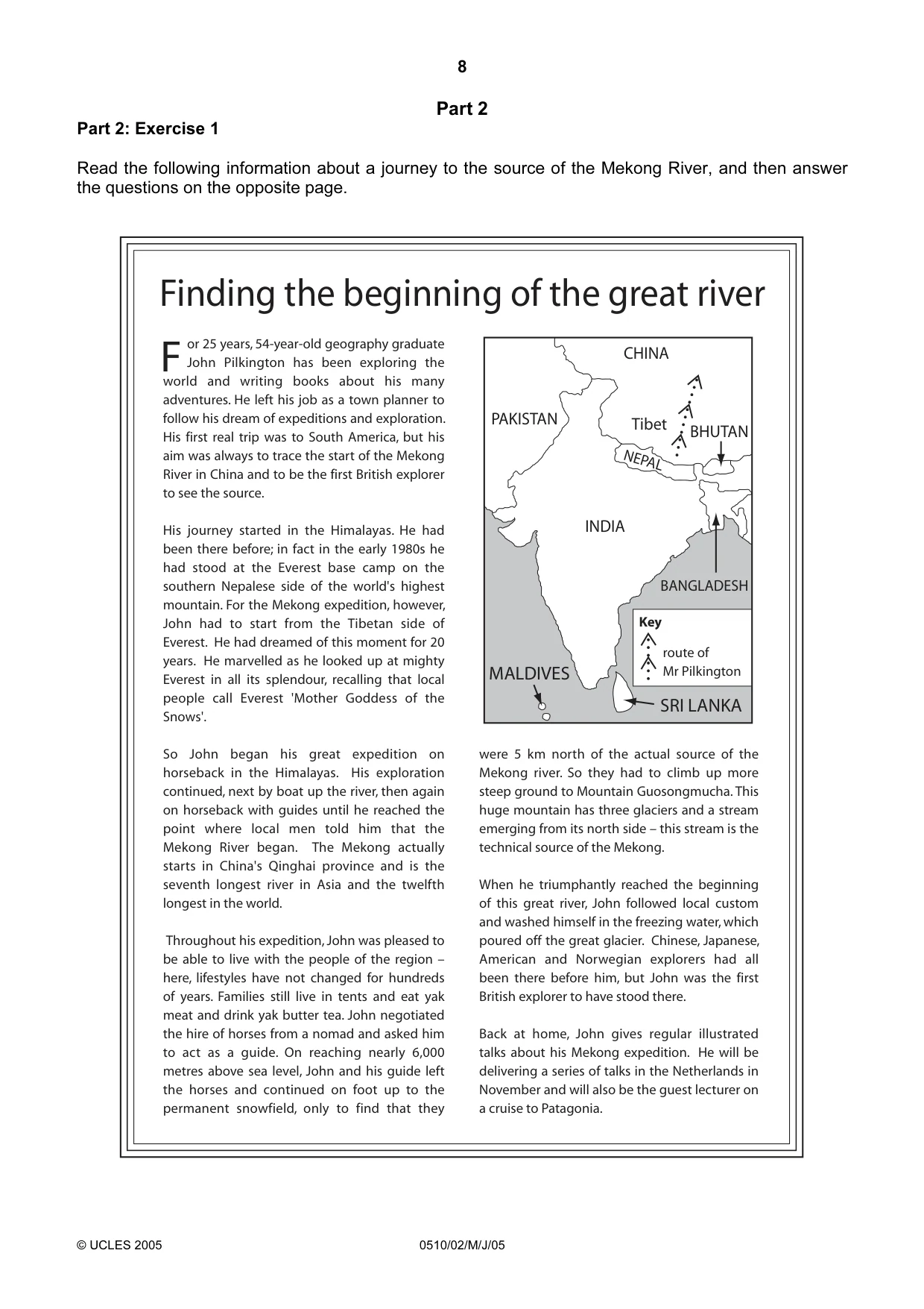 Cambridge IGCSE English - Second Language (oral endorsement) 0510 2005 May/June Paper 2 · Variant 1 question paper, page 8 of 20