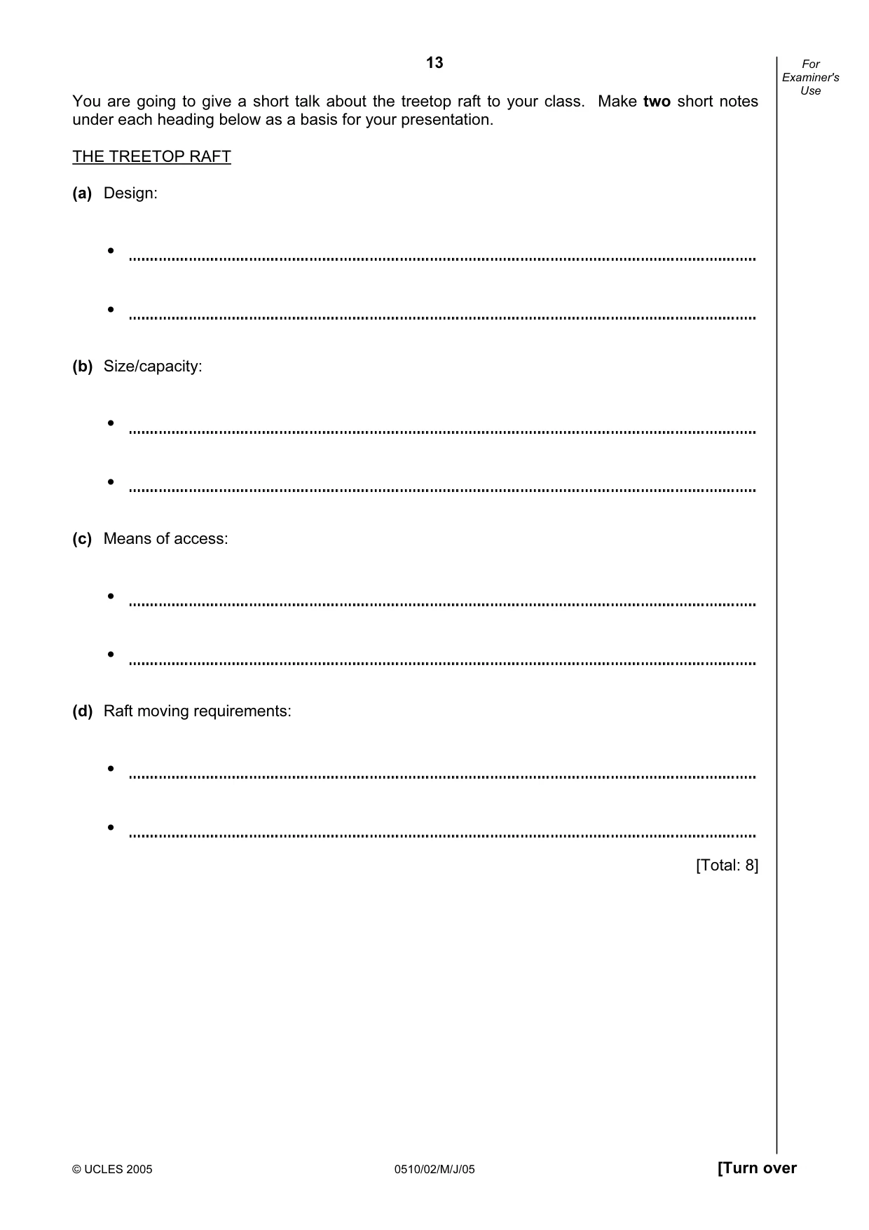 Cambridge IGCSE English - Second Language (oral endorsement) 0510 2005 May/June Paper 2 · Variant 1 question paper, page 13 of 20