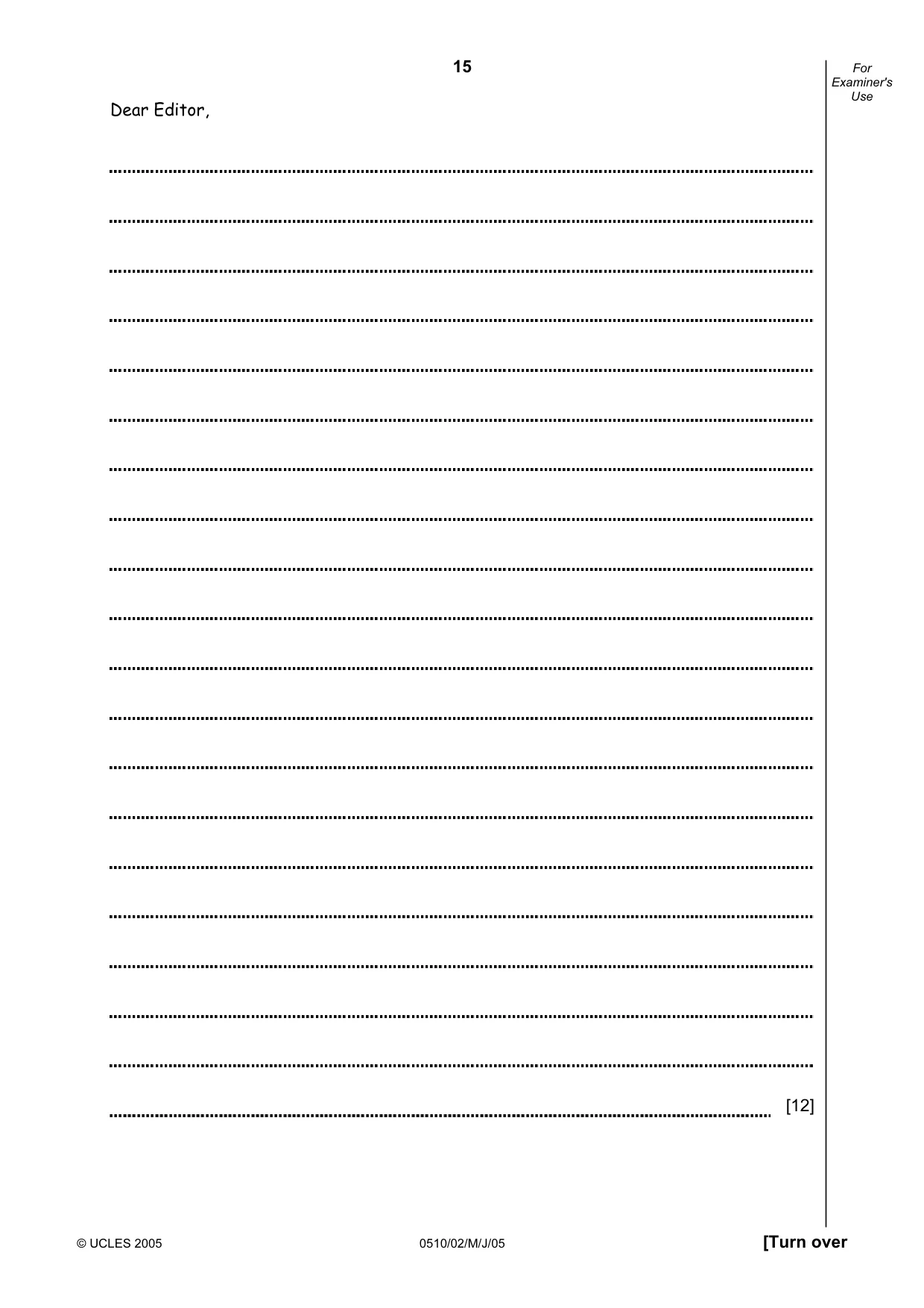 Cambridge IGCSE English - Second Language (oral endorsement) 0510 2005 May/June Paper 2 · Variant 1 question paper, page 15 of 20