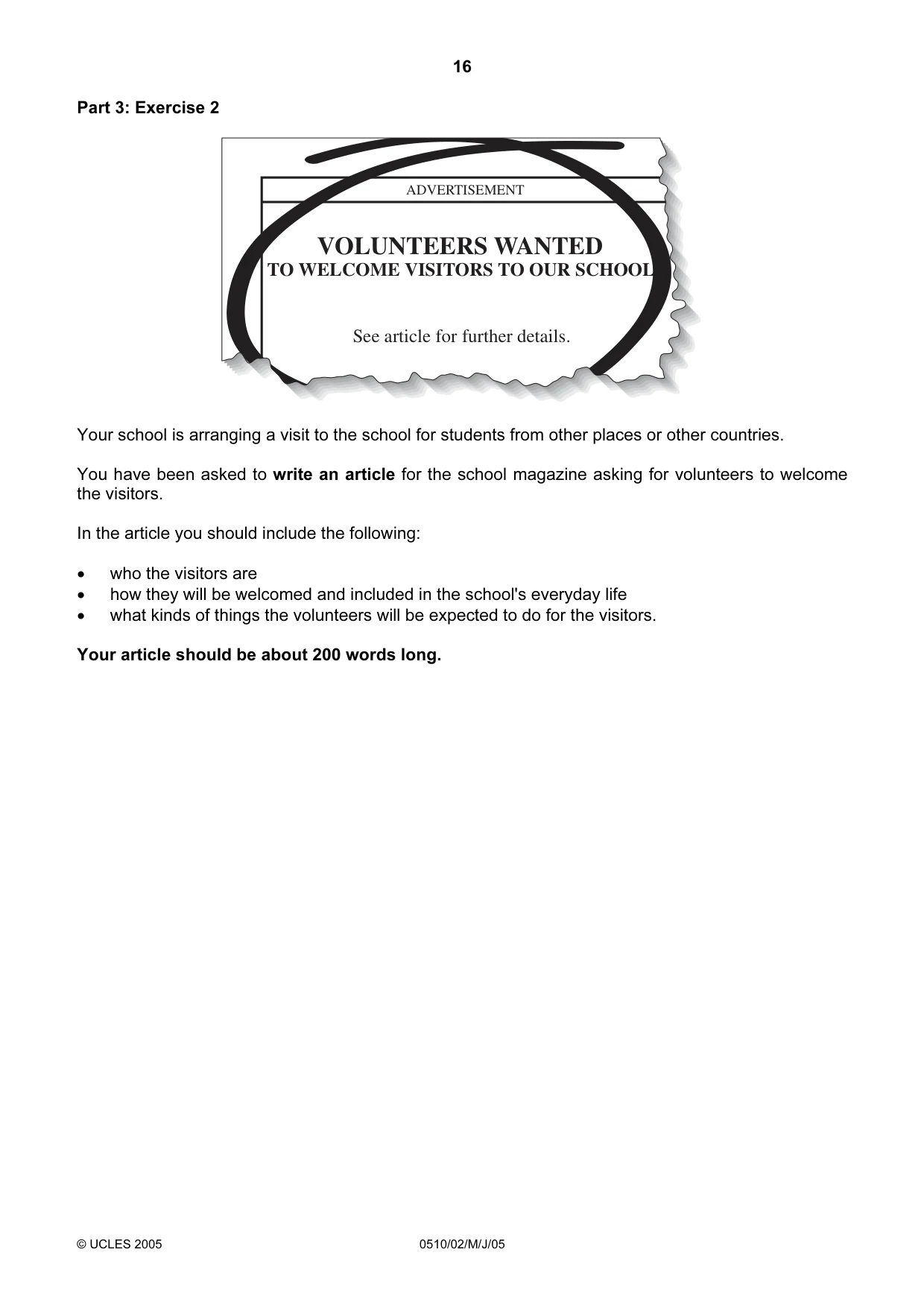 Cambridge IGCSE English - Second Language (oral endorsement) 0510 2005 May/June Paper 2 · Variant 1 question paper, page 16 of 20