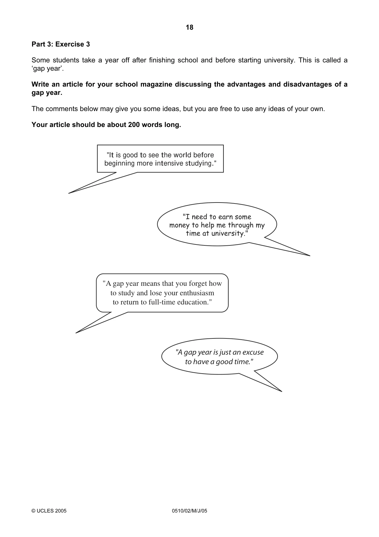 Cambridge IGCSE English - Second Language (oral endorsement) 0510 2005 May/June Paper 2 · Variant 1 question paper, page 18 of 20