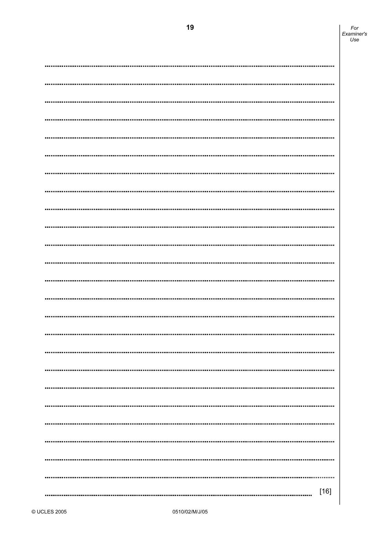 Cambridge IGCSE English - Second Language (oral endorsement) 0510 2005 May/June Paper 2 · Variant 1 question paper, page 19 of 20