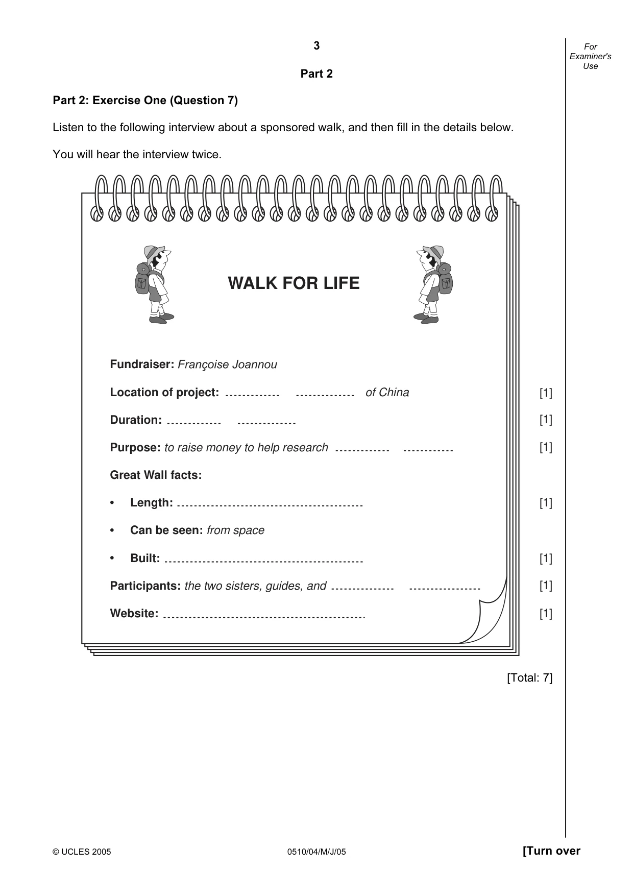 Cambridge IGCSE English - Second Language (oral endorsement) 0510 2005 May/June Paper 4 · Variant 1 question paper, page 3 of 8