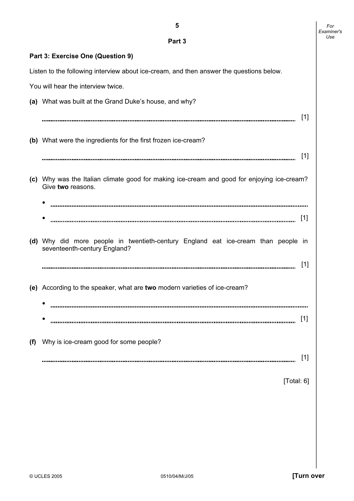 Cambridge IGCSE English - Second Language (oral endorsement) 0510 2005 May/June Paper 4 · Variant 1 question paper, page 5 of 8