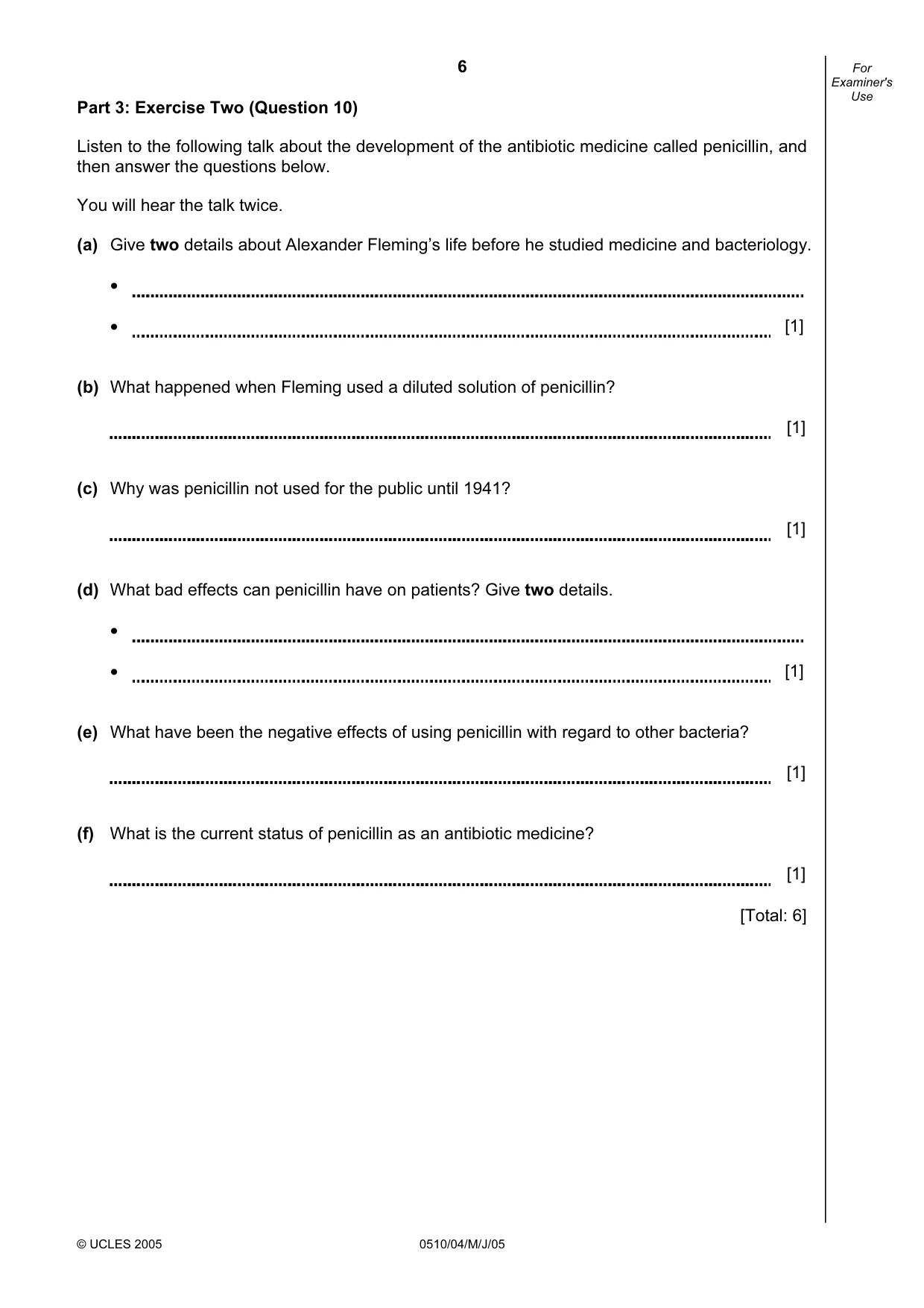 Cambridge IGCSE English - Second Language (oral endorsement) 0510 2005 May/June Paper 4 · Variant 1 question paper, page 6 of 8