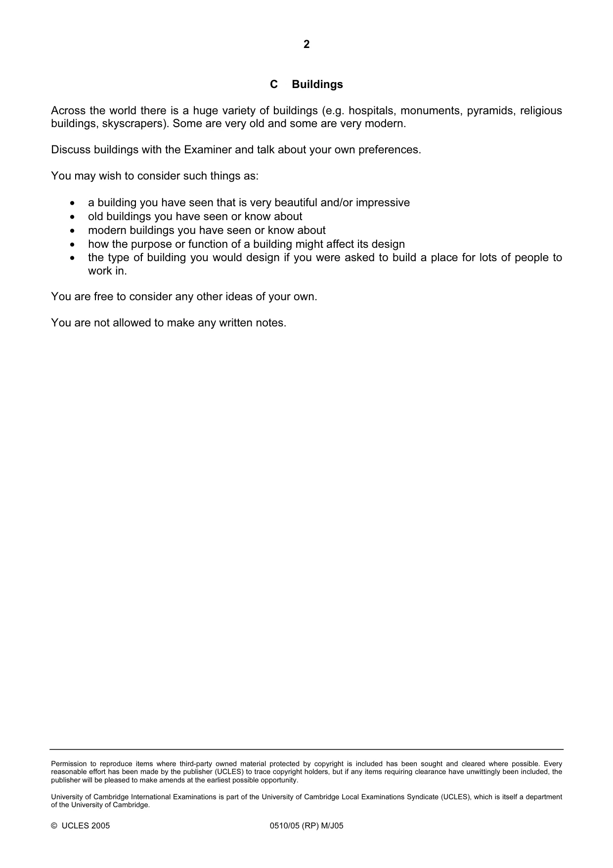 Cambridge IGCSE English - Second Language (oral endorsement) 0510 2005 May/June Paper 5 · Variant 1 question paper, page 6 of 10