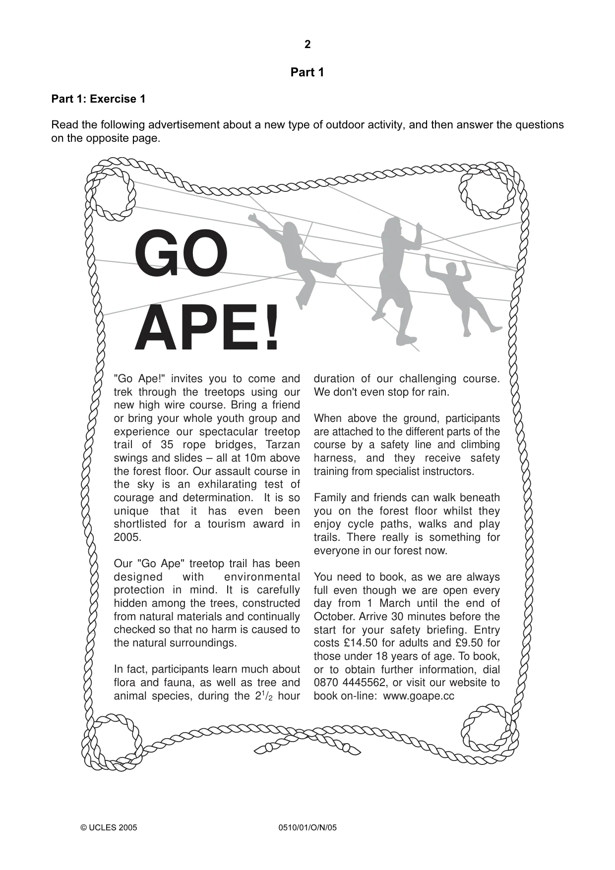 Cambridge IGCSE English - Second Language (oral endorsement) 0510 2005 Oct/Nov Paper 1 · Variant 1 question paper, page 2 of 20