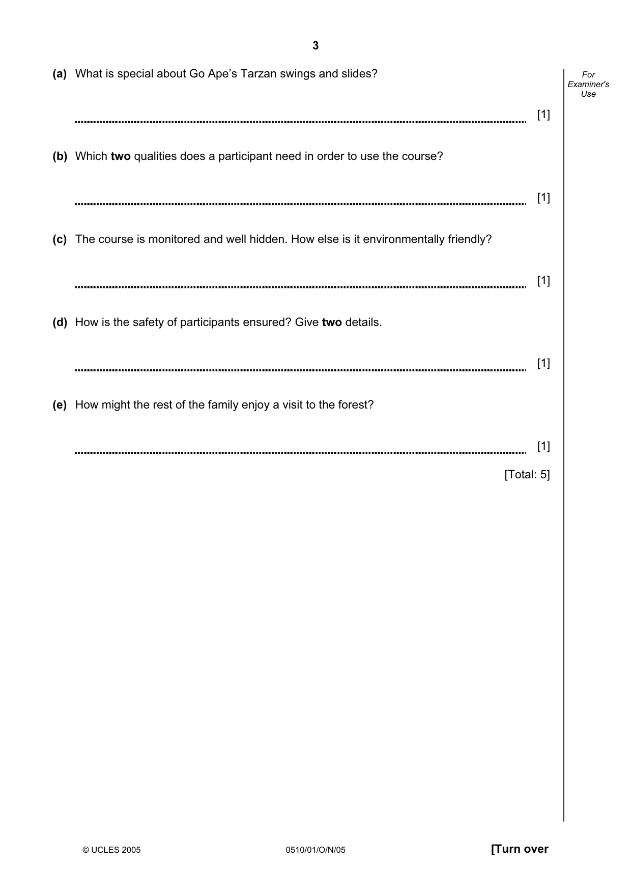 Cambridge IGCSE English - Second Language (oral endorsement) 0510 2005 Oct/Nov Paper 1 · Variant 1 question paper, page 3 of 20