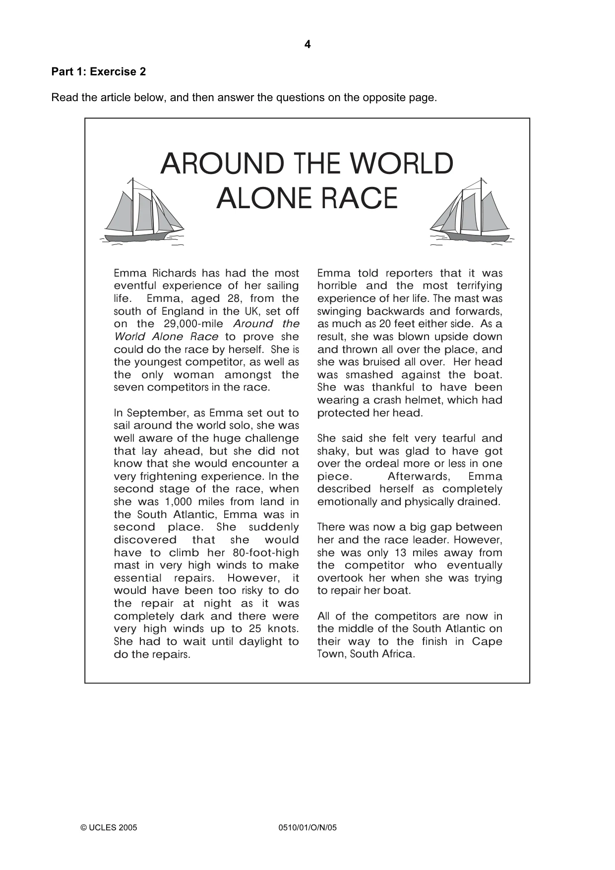 Cambridge IGCSE English - Second Language (oral endorsement) 0510 2005 Oct/Nov Paper 1 · Variant 1 question paper, page 4 of 20