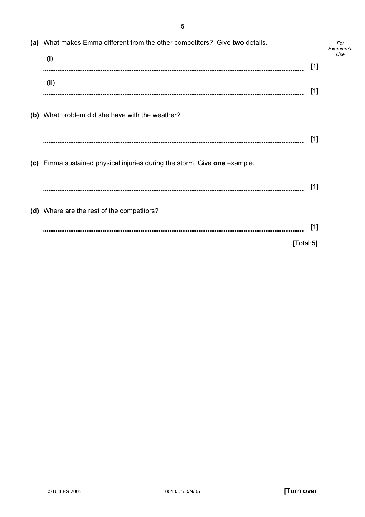 Cambridge IGCSE English - Second Language (oral endorsement) 0510 2005 Oct/Nov Paper 1 · Variant 1 question paper, page 5 of 20