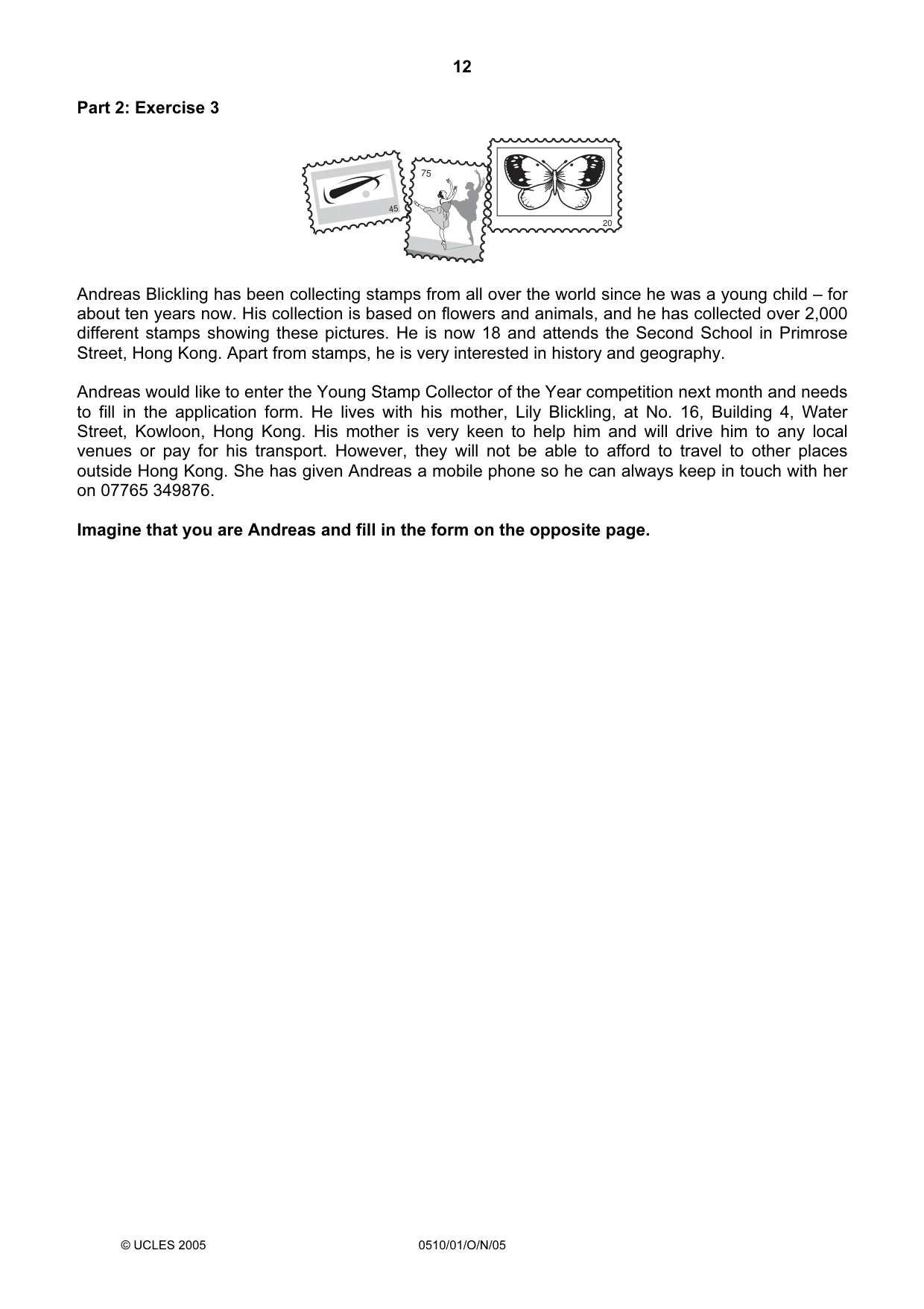 Cambridge IGCSE English - Second Language (oral endorsement) 0510 2005 Oct/Nov Paper 1 · Variant 1 question paper, page 12 of 20