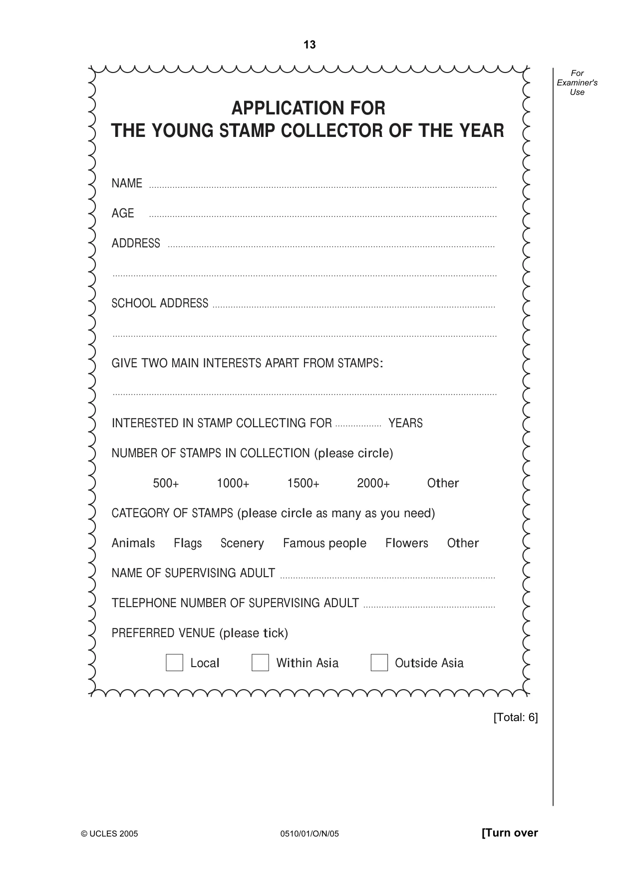 Cambridge IGCSE English - Second Language (oral endorsement) 0510 2005 Oct/Nov Paper 1 · Variant 1 question paper, page 13 of 20