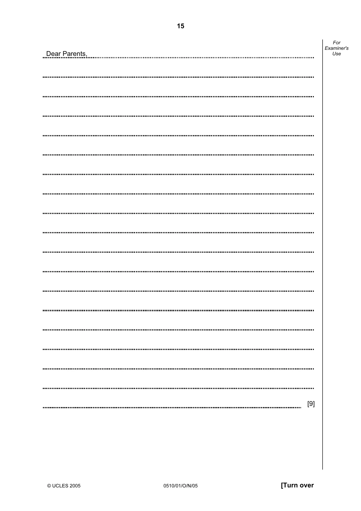 Cambridge IGCSE English - Second Language (oral endorsement) 0510 2005 Oct/Nov Paper 1 · Variant 1 question paper, page 15 of 20