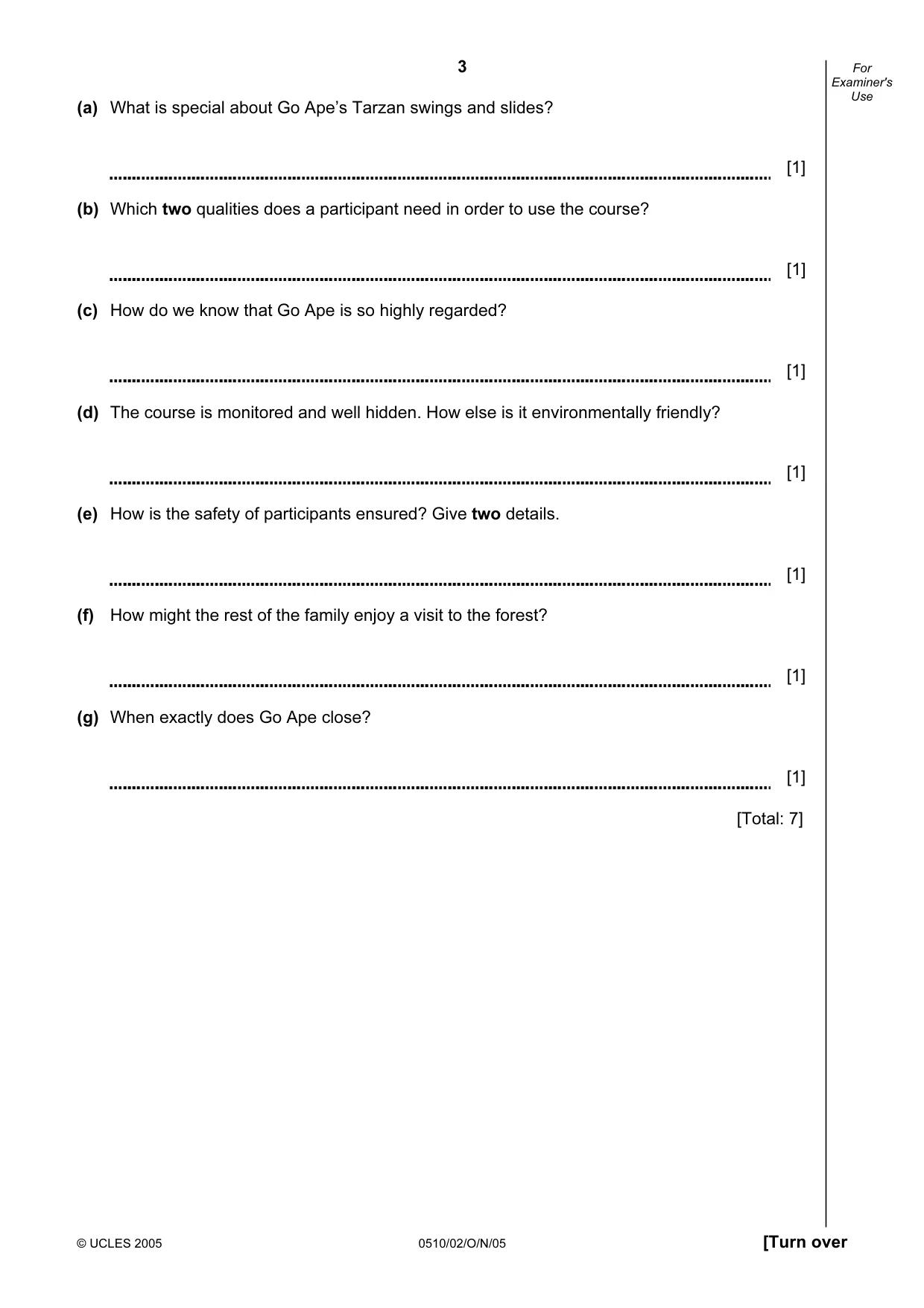 Cambridge IGCSE English - Second Language (oral endorsement) 0510 2005 Oct/Nov Paper 2 · Variant 1 question paper, page 3 of 20