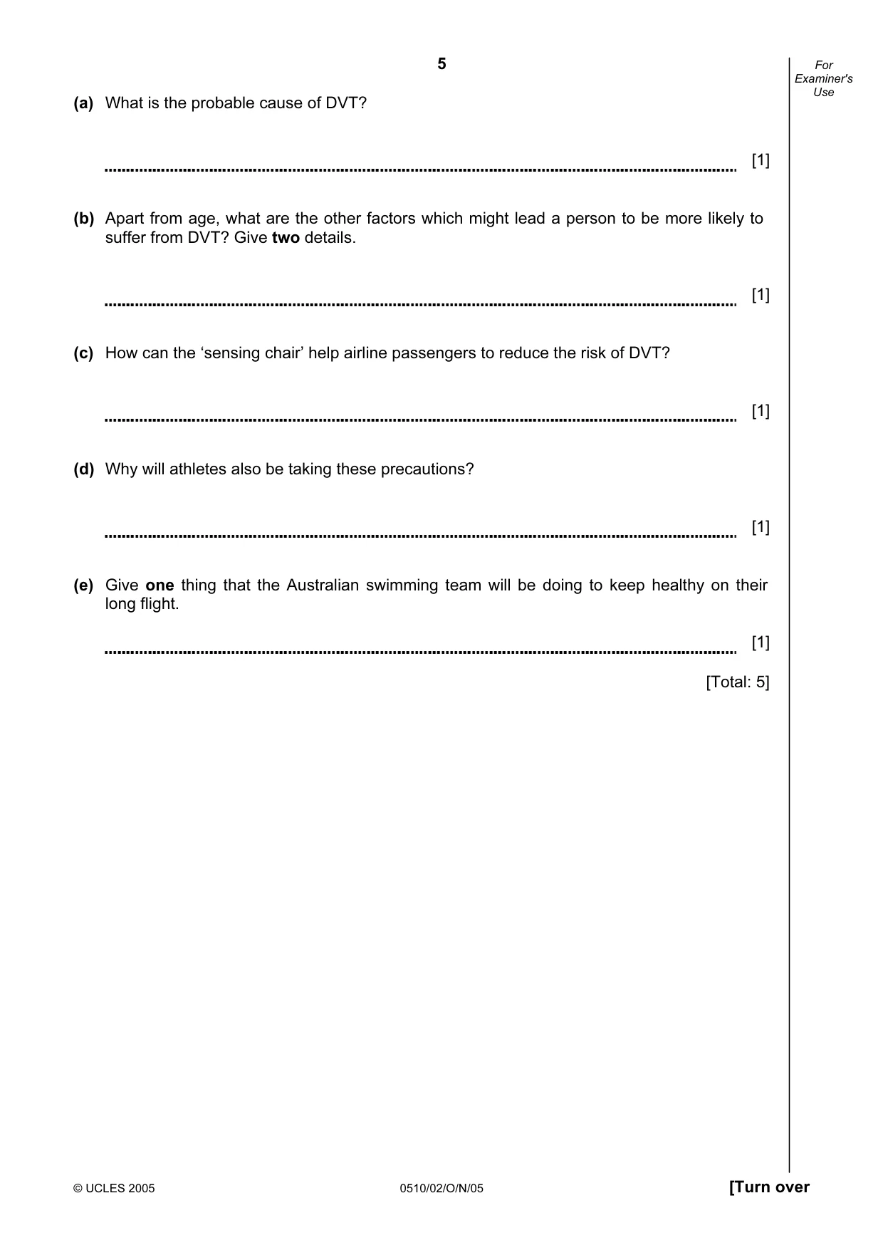 Cambridge IGCSE English - Second Language (oral endorsement) 0510 2005 Oct/Nov Paper 2 · Variant 1 question paper, page 5 of 20