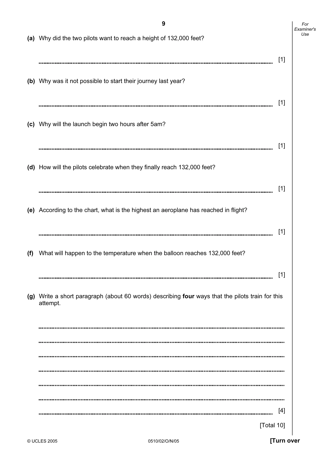 Cambridge IGCSE English - Second Language (oral endorsement) 0510 2005 Oct/Nov Paper 2 · Variant 1 question paper, page 9 of 20