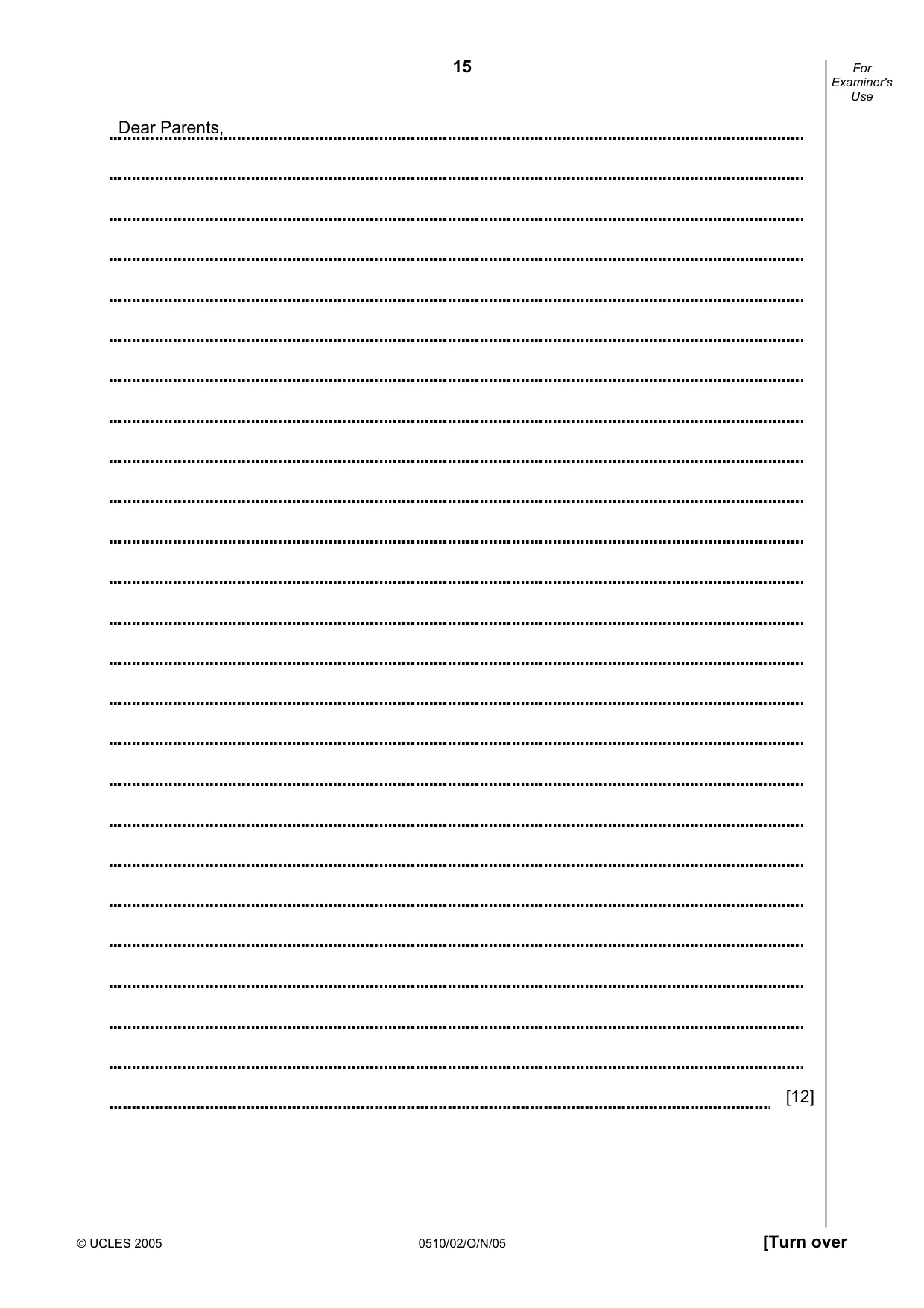 Cambridge IGCSE English - Second Language (oral endorsement) 0510 2005 Oct/Nov Paper 2 · Variant 1 question paper, page 15 of 20