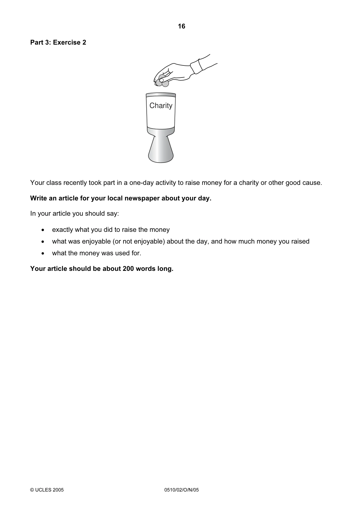 Cambridge IGCSE English - Second Language (oral endorsement) 0510 2005 Oct/Nov Paper 2 · Variant 1 question paper, page 16 of 20