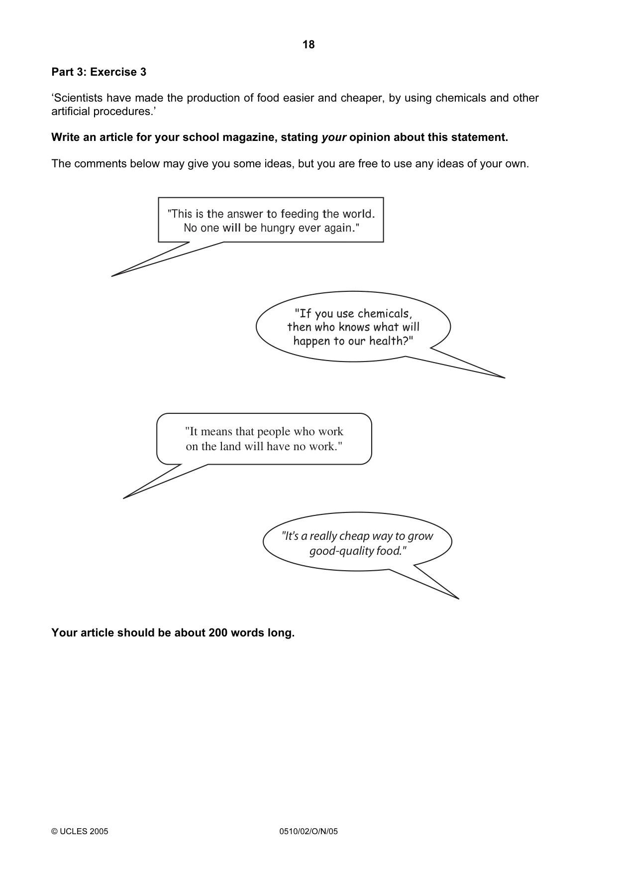 Cambridge IGCSE English - Second Language (oral endorsement) 0510 2005 Oct/Nov Paper 2 · Variant 1 question paper, page 18 of 20
