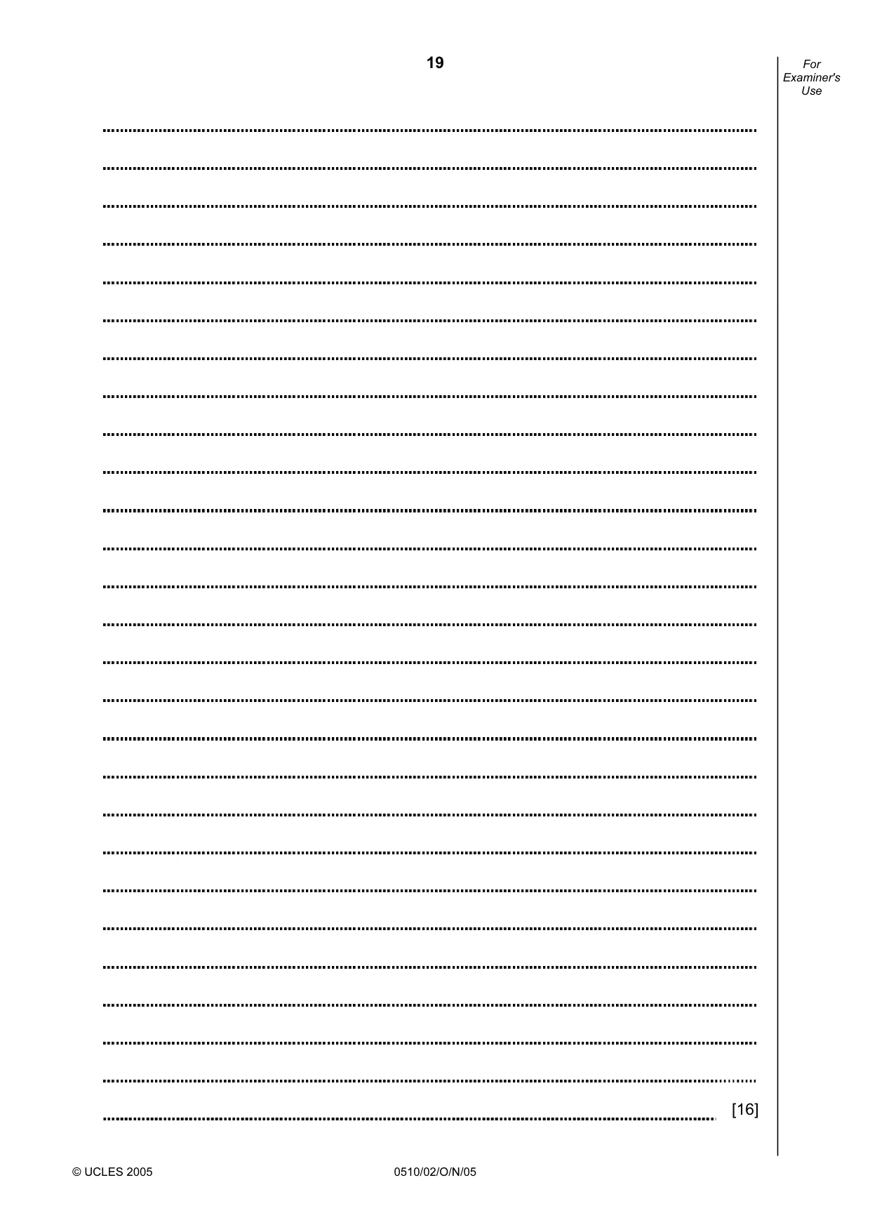 Cambridge IGCSE English - Second Language (oral endorsement) 0510 2005 Oct/Nov Paper 2 · Variant 1 question paper, page 19 of 20