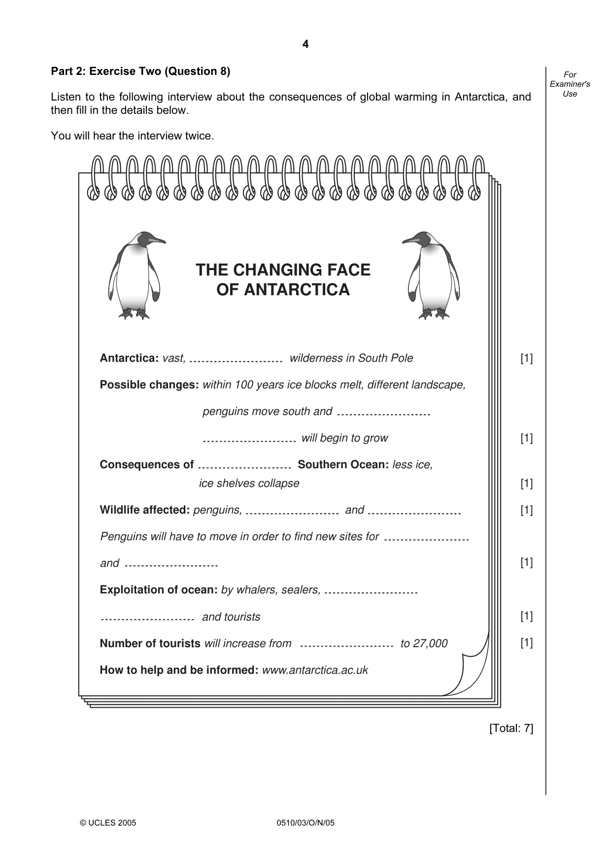 Cambridge IGCSE English - Second Language (oral endorsement) 0510 2005 Oct/Nov Paper 3 · Variant 1 question paper, page 4 of 8