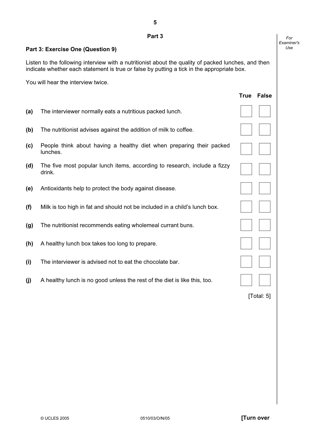 Cambridge IGCSE English - Second Language (oral endorsement) 0510 2005 Oct/Nov Paper 3 · Variant 1 question paper, page 5 of 8
