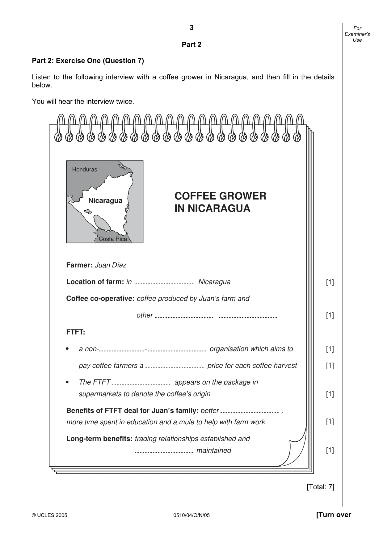 Cambridge IGCSE English - Second Language (oral endorsement) 0510 2005 Oct/Nov Paper 4 · Variant 1 question paper, page 3 of 8