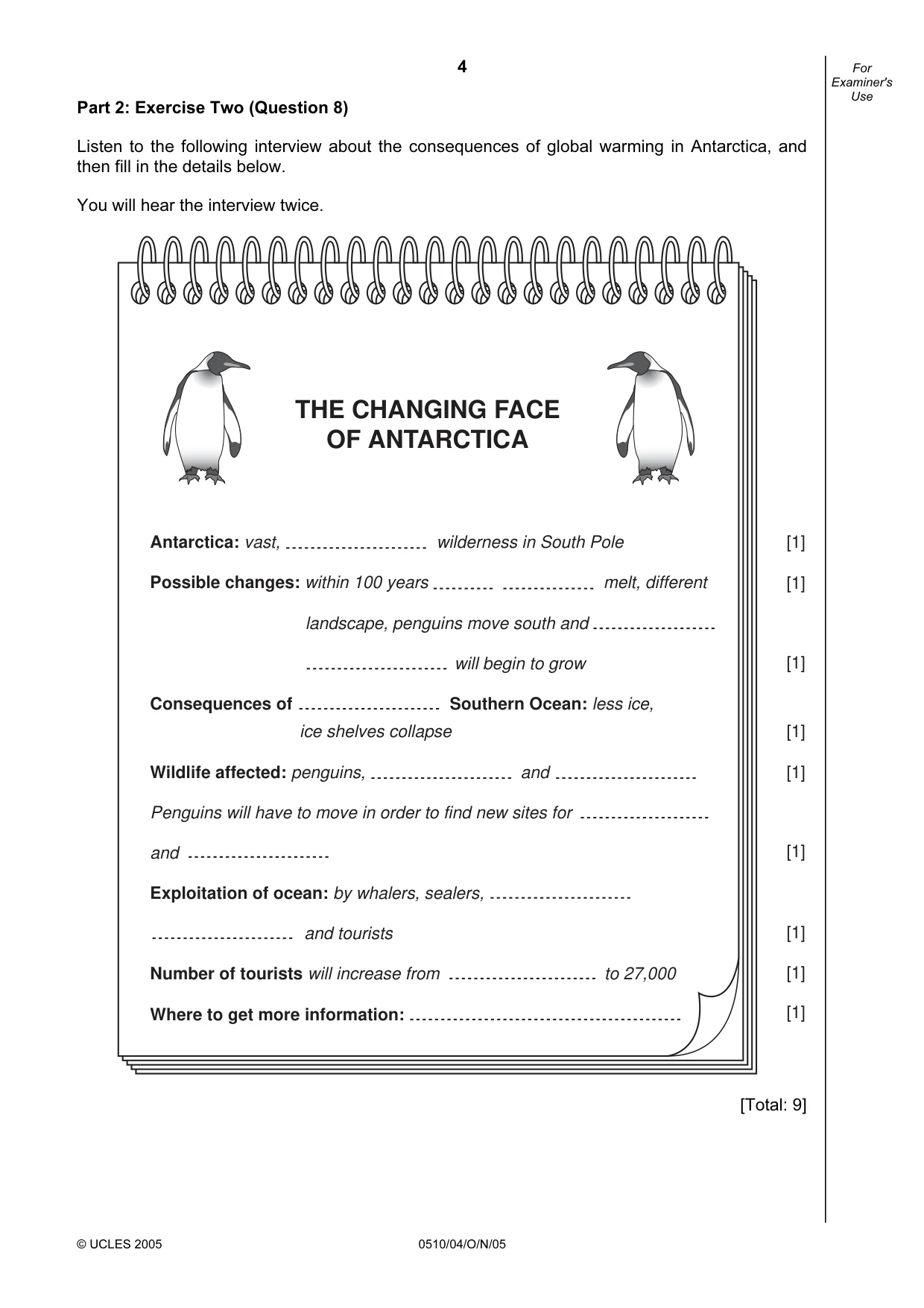 Cambridge IGCSE English - Second Language (oral endorsement) 0510 2005 Oct/Nov Paper 4 · Variant 1 question paper, page 4 of 8