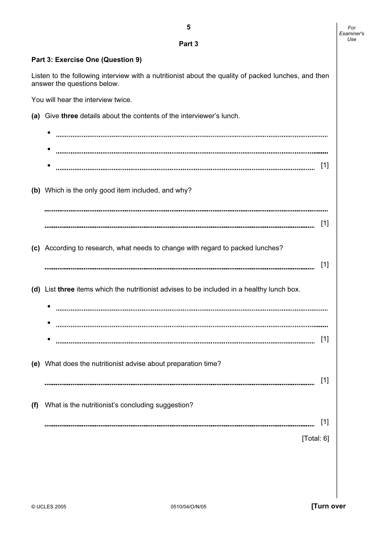 Cambridge IGCSE English - Second Language (oral endorsement) 0510 2005 Oct/Nov Paper 4 · Variant 1 question paper, page 5 of 8