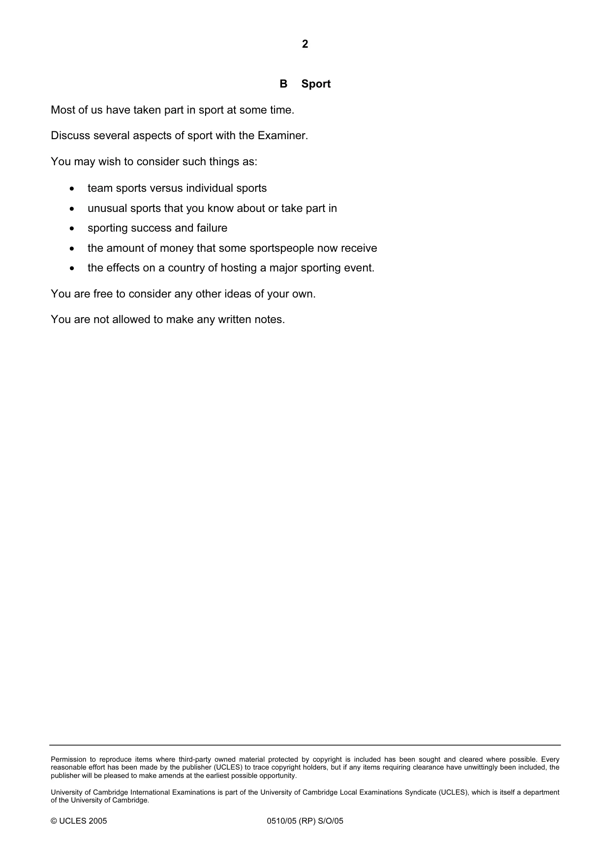 Cambridge IGCSE English - Second Language (oral endorsement) 0510 2005 Oct/Nov Paper 5 · Variant 1 question paper, page 4 of 10