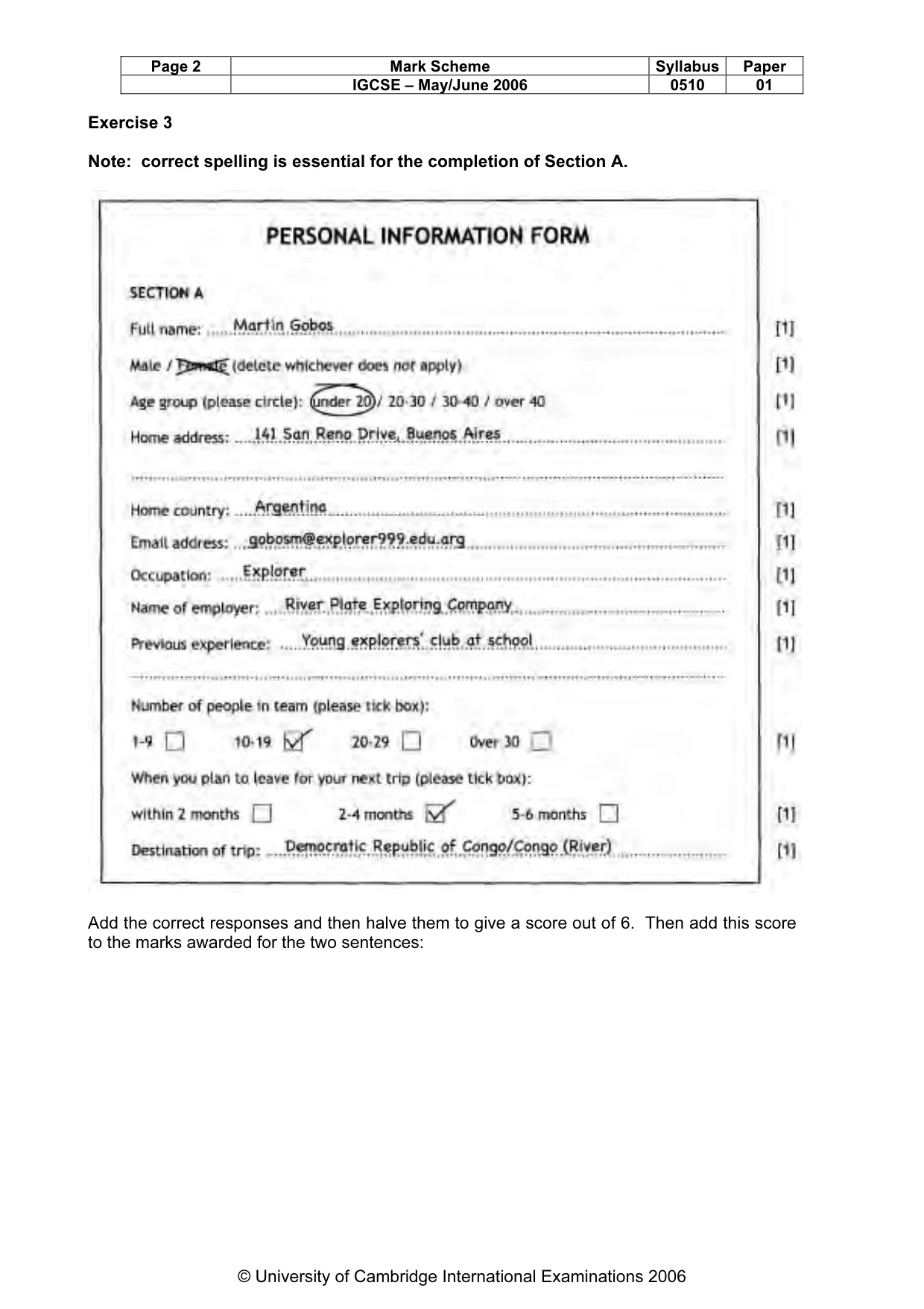 Mark scheme, page 3 of 6