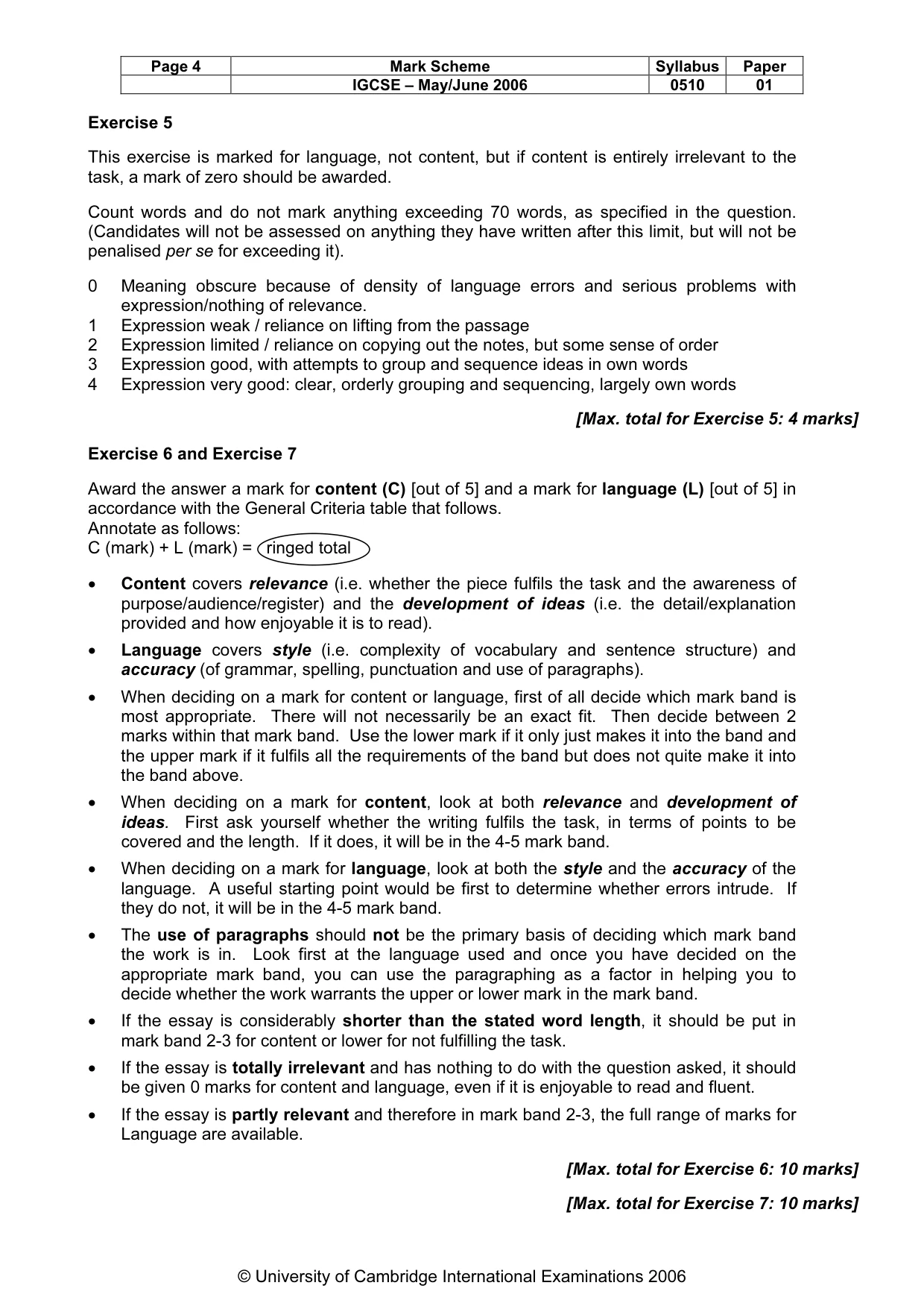 Mark scheme, page 5 of 6