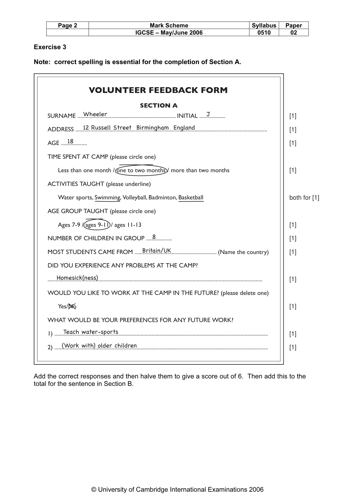 Mark scheme, page 3 of 7