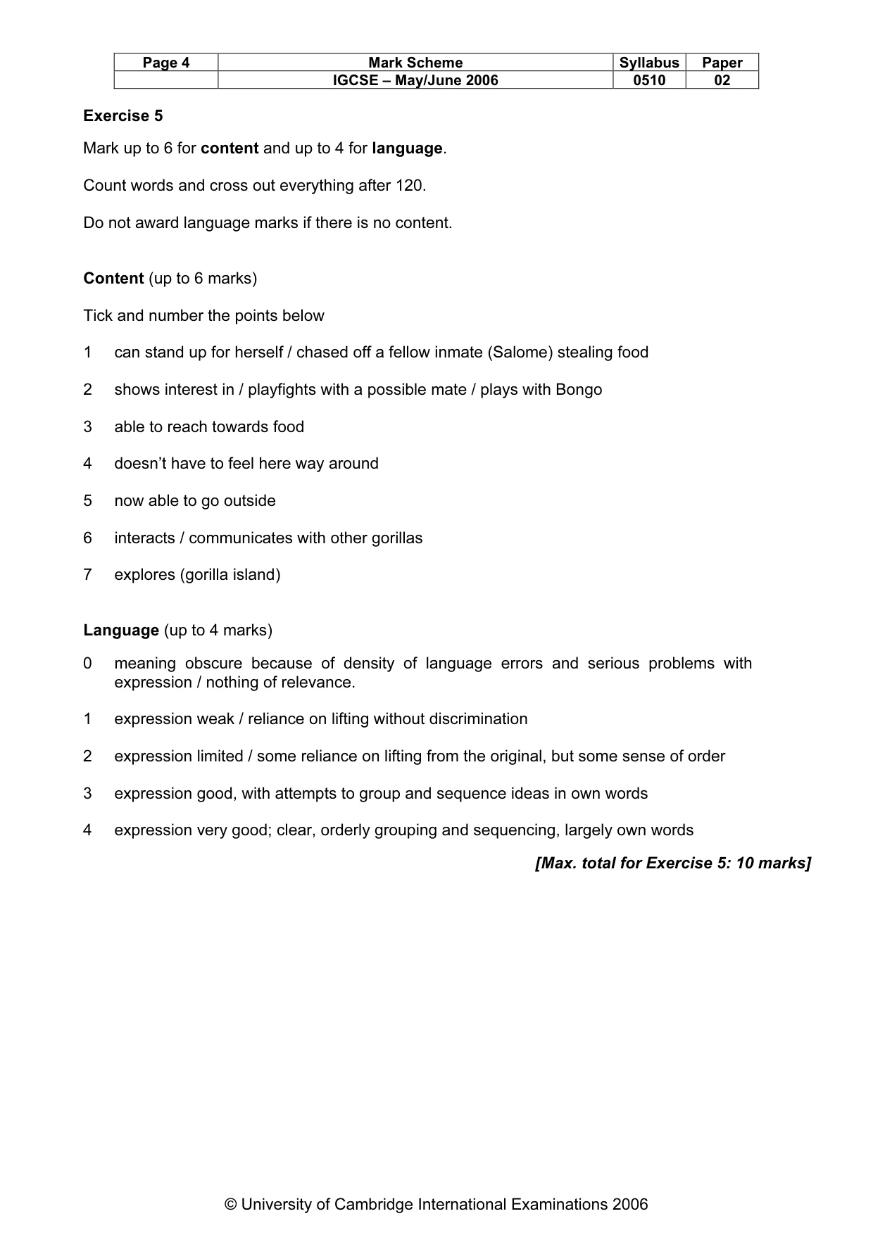 Mark scheme, page 5 of 7