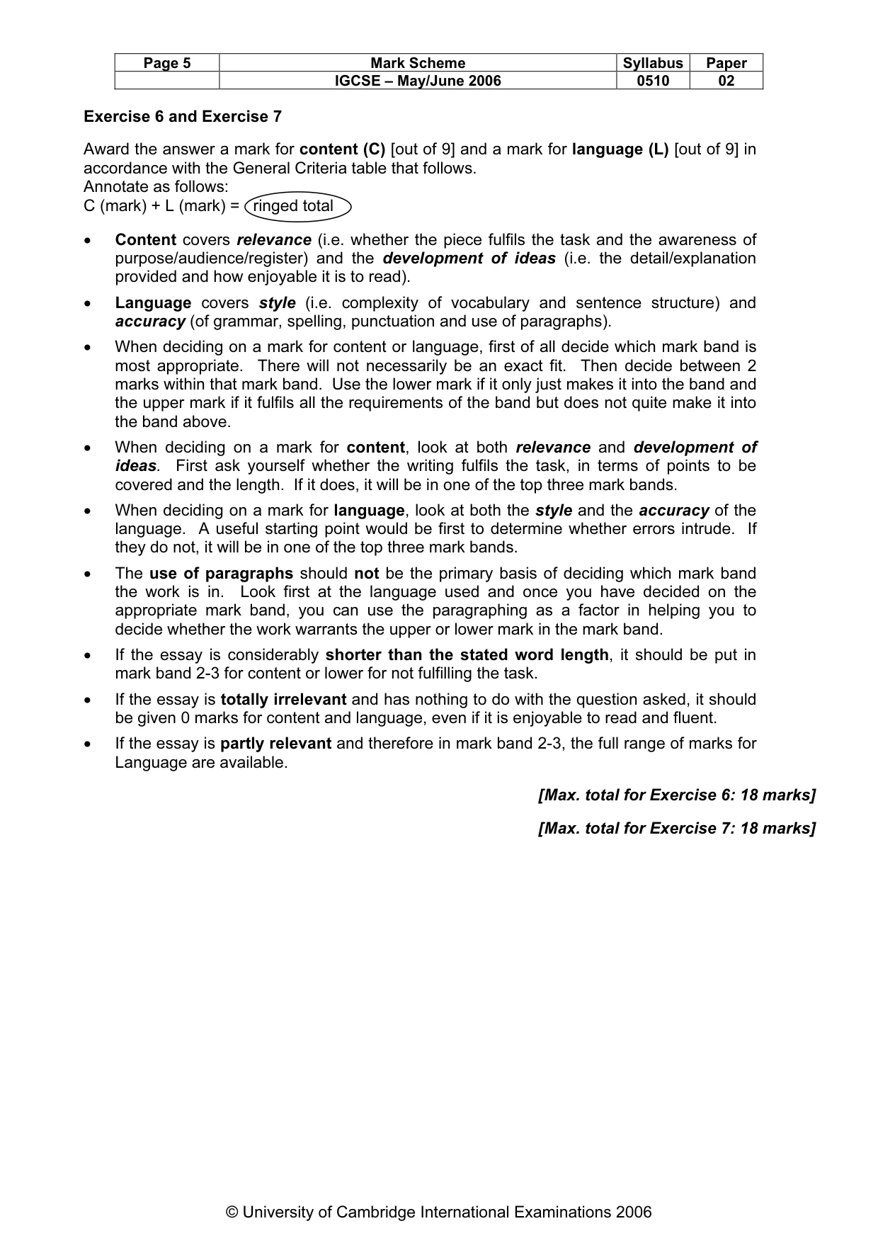 Mark scheme, page 6 of 7