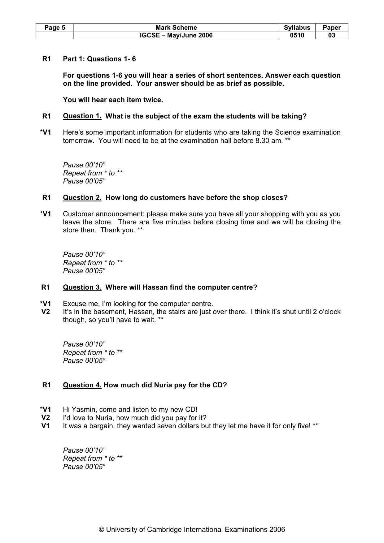 Mark scheme, page 6 of 15