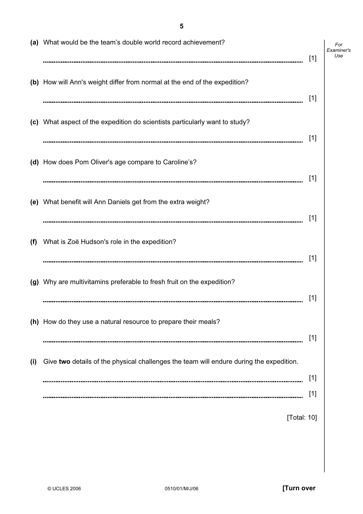 Cambridge IGCSE English - Second Language (oral endorsement) 0510 2006 May/June Paper 1 · Variant 1 question paper, page 5 of 16